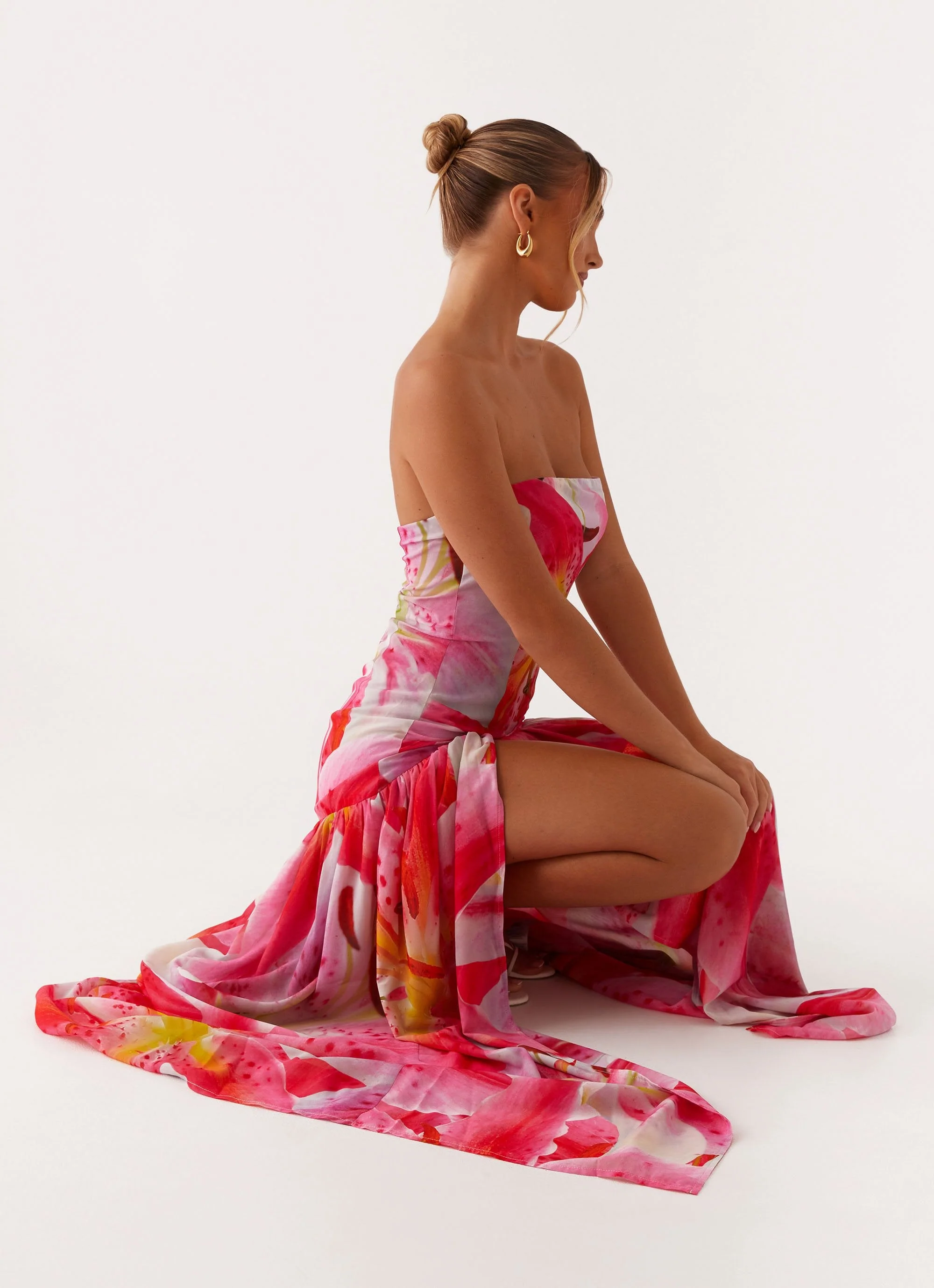 Eden Strapless Maxi Dress - White Pink Lilly - Image 4