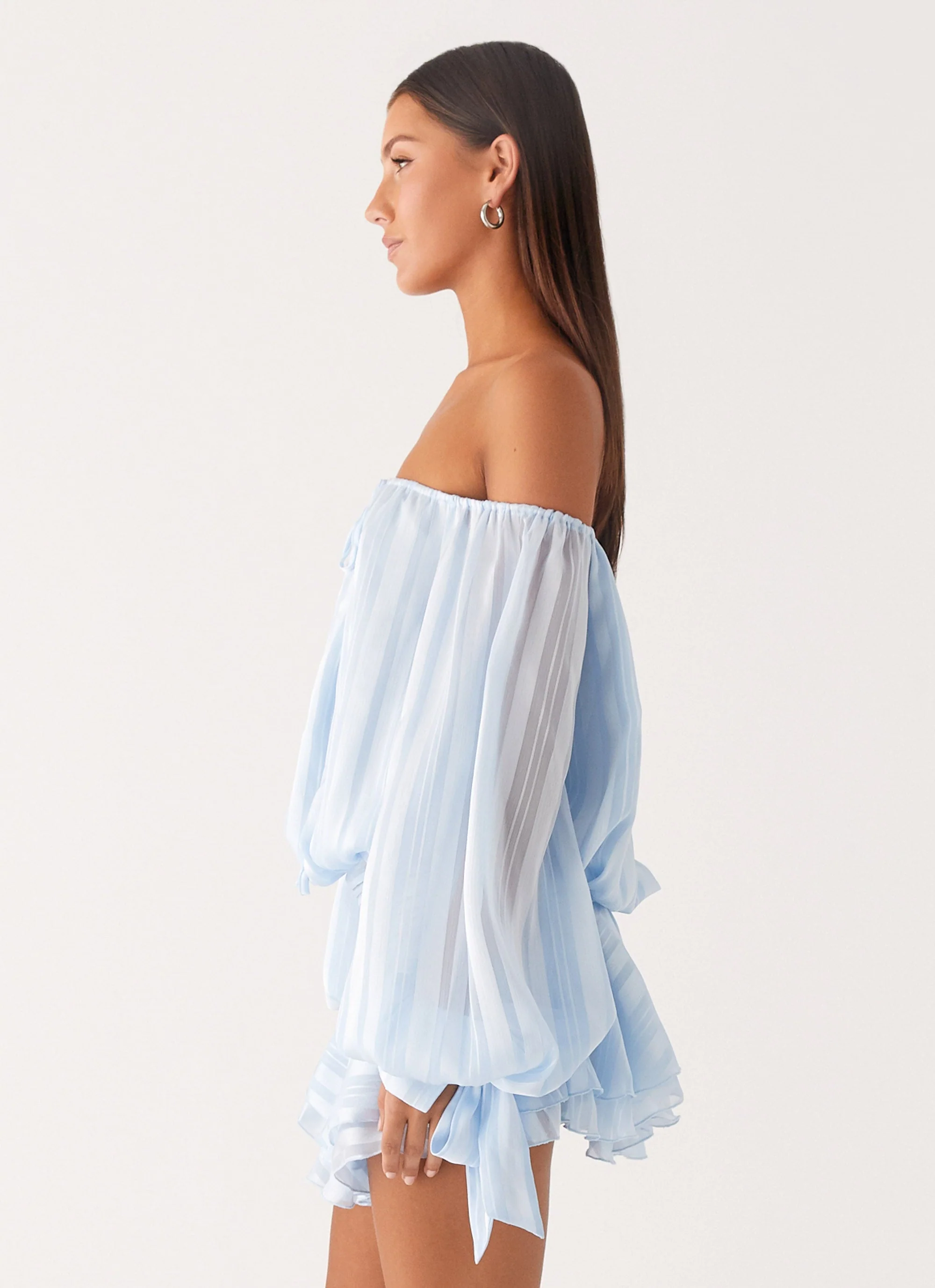 Eira Balloon Sleeve Mini Dress - Baby Blue - Image 4