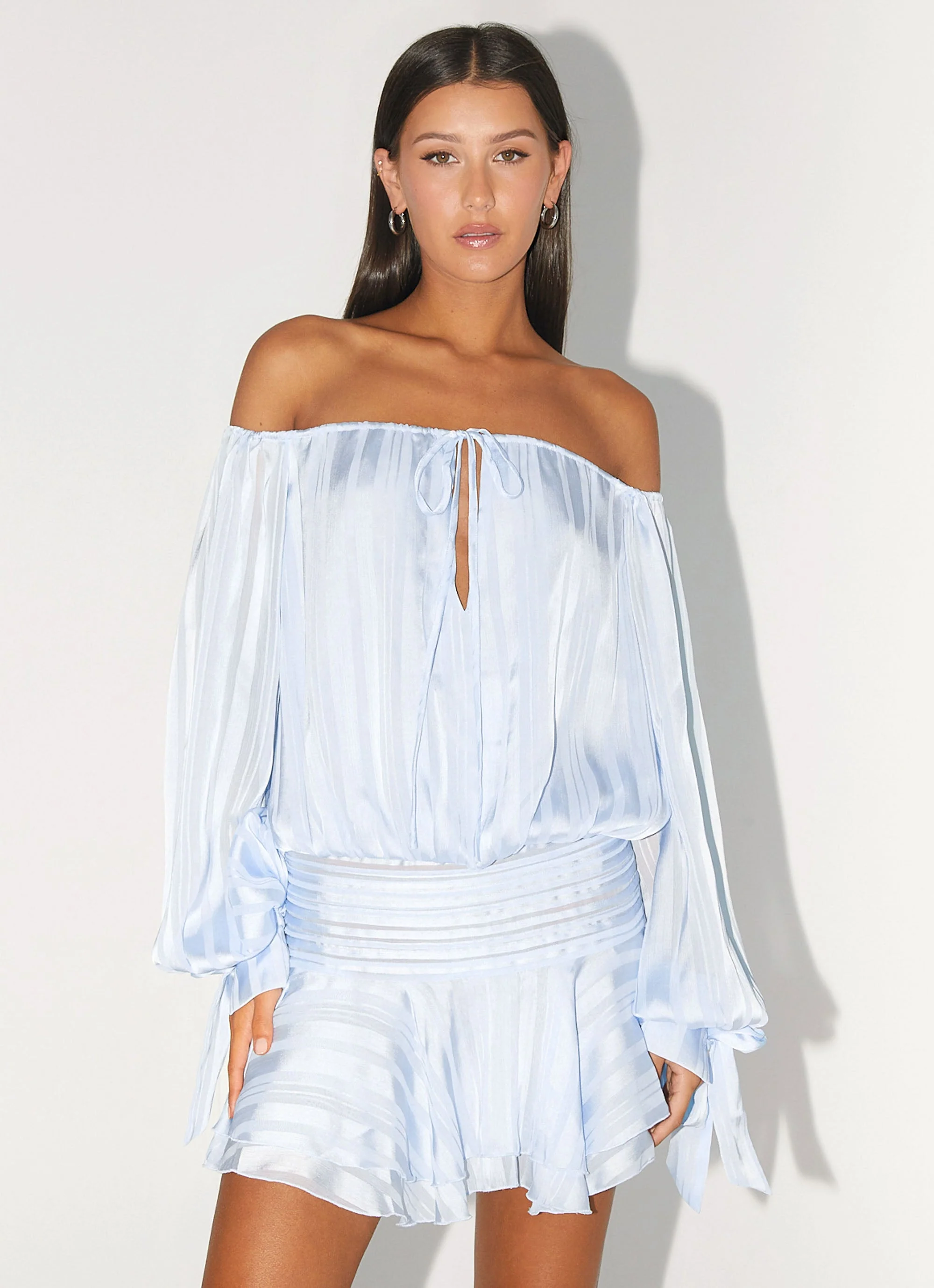 Eira Balloon Sleeve Mini Dress - Baby Blue - Image 7