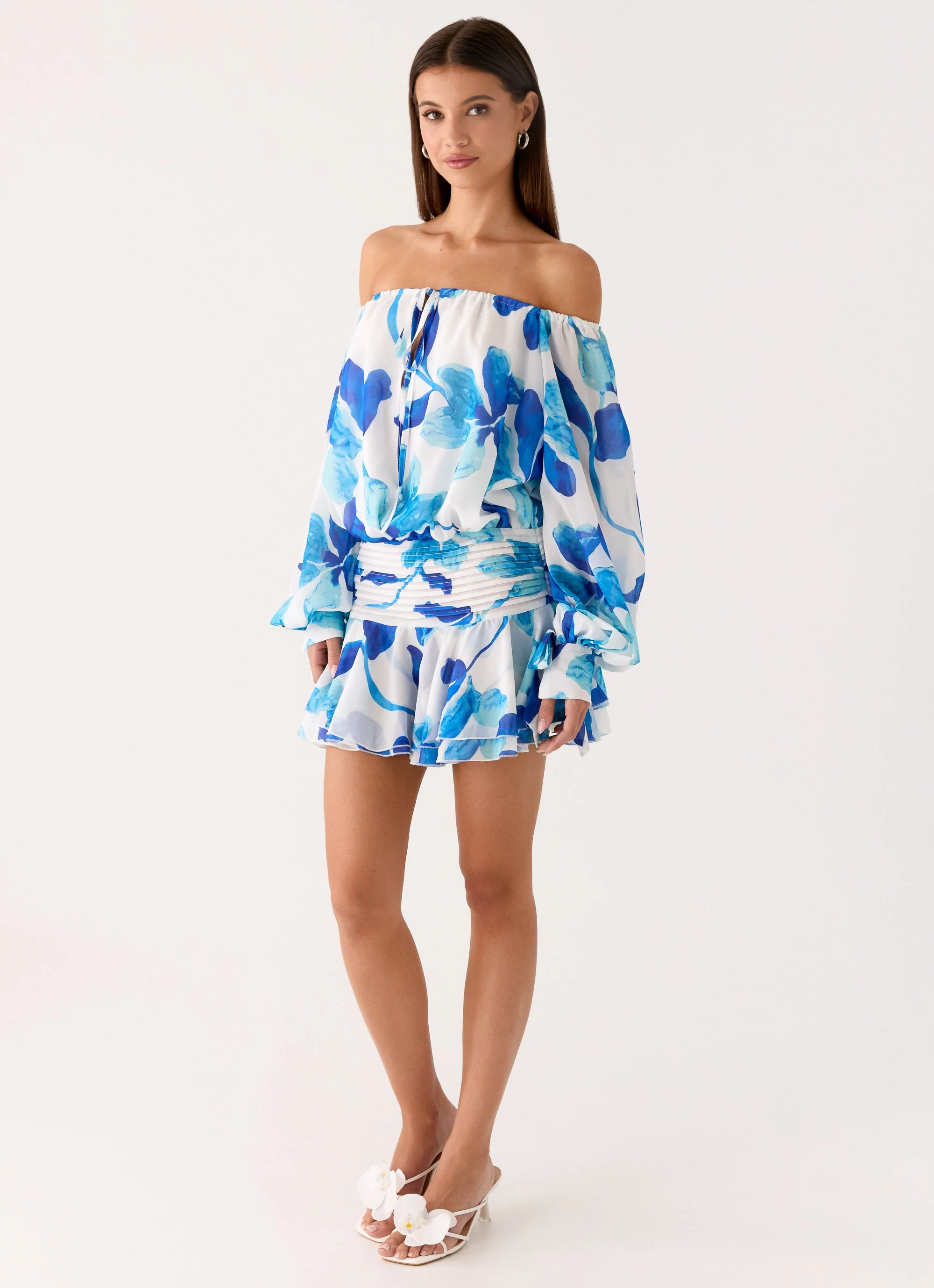 Eira Balloon Sleeve Mini Dress - Cerulean Bloom - Image 4