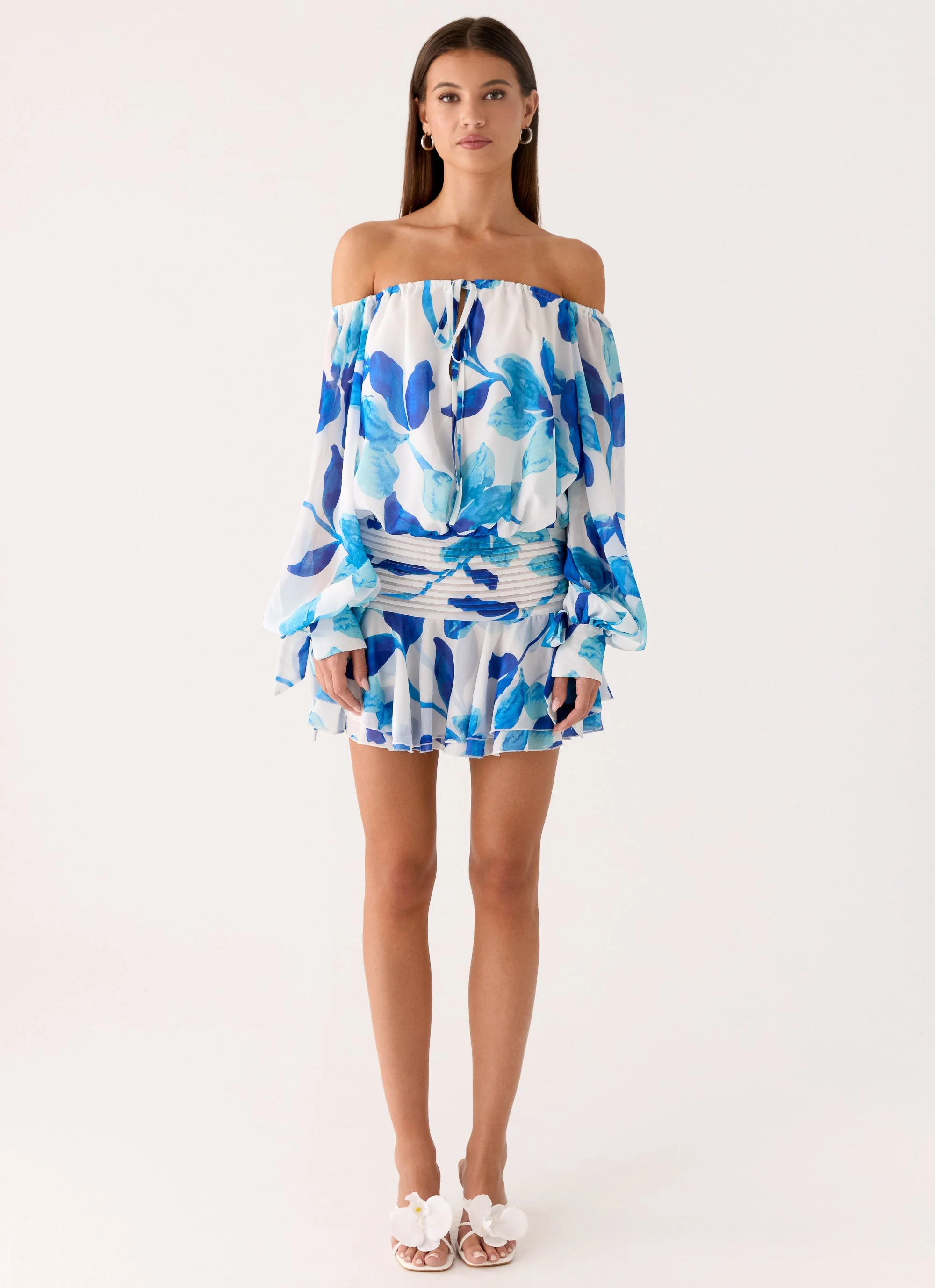 Eira Balloon Sleeve Mini Dress - Cerulean Bloom - Image 5
