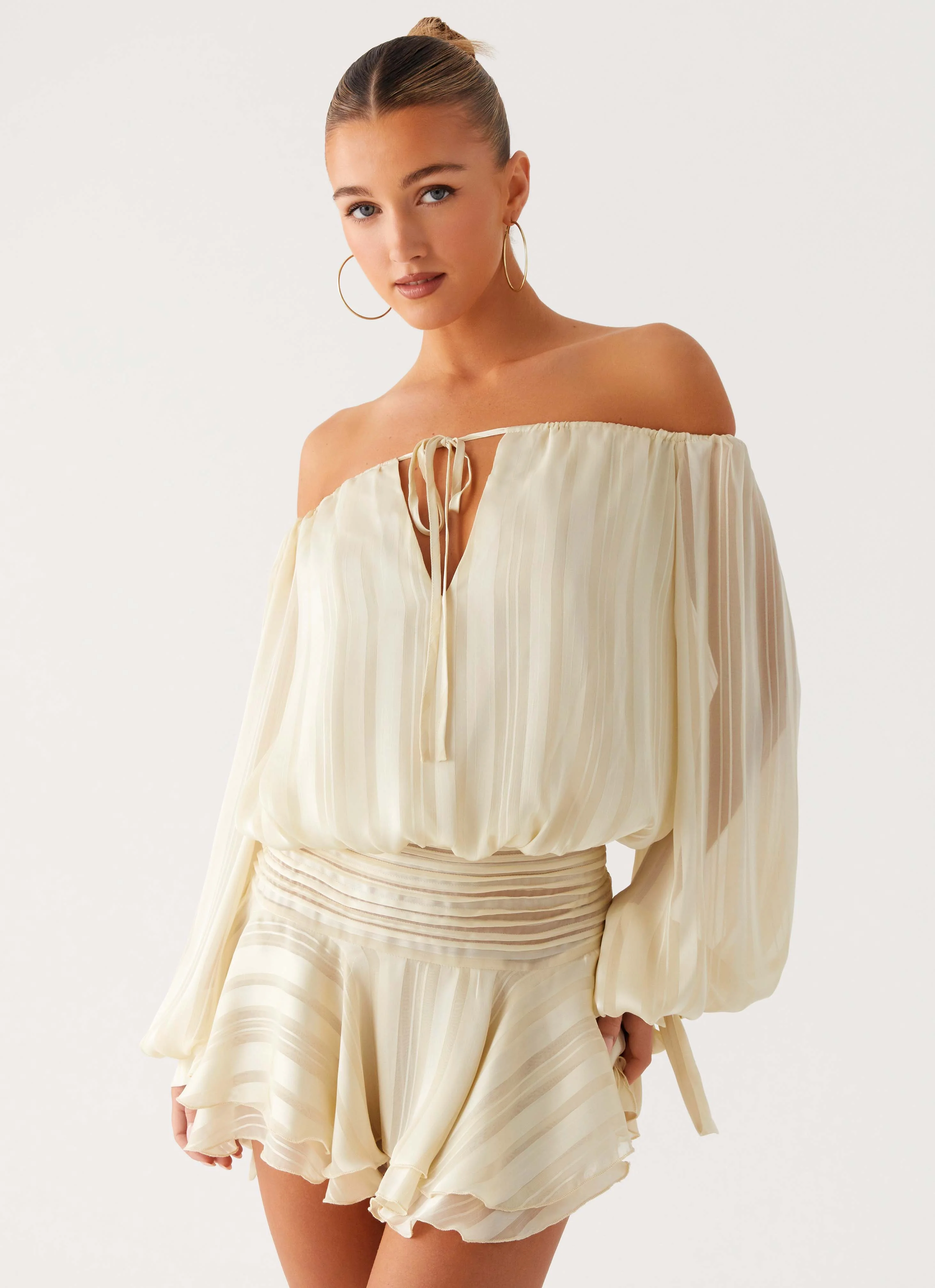 Eira Balloon Sleeve Mini Dress - Ivory - Image 6