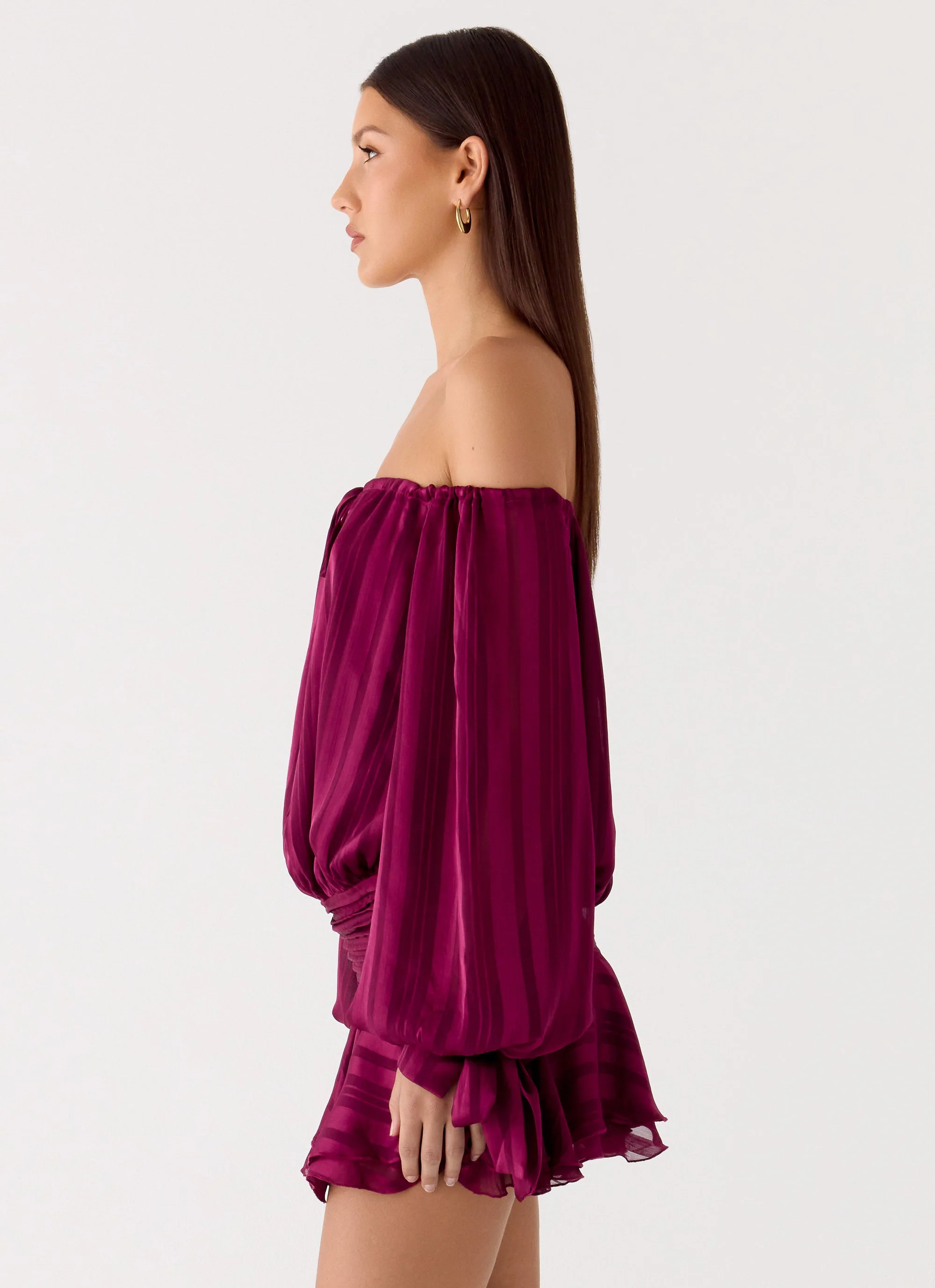 Eira Balloon Sleeve Mini Dress - Plum - Image 3
