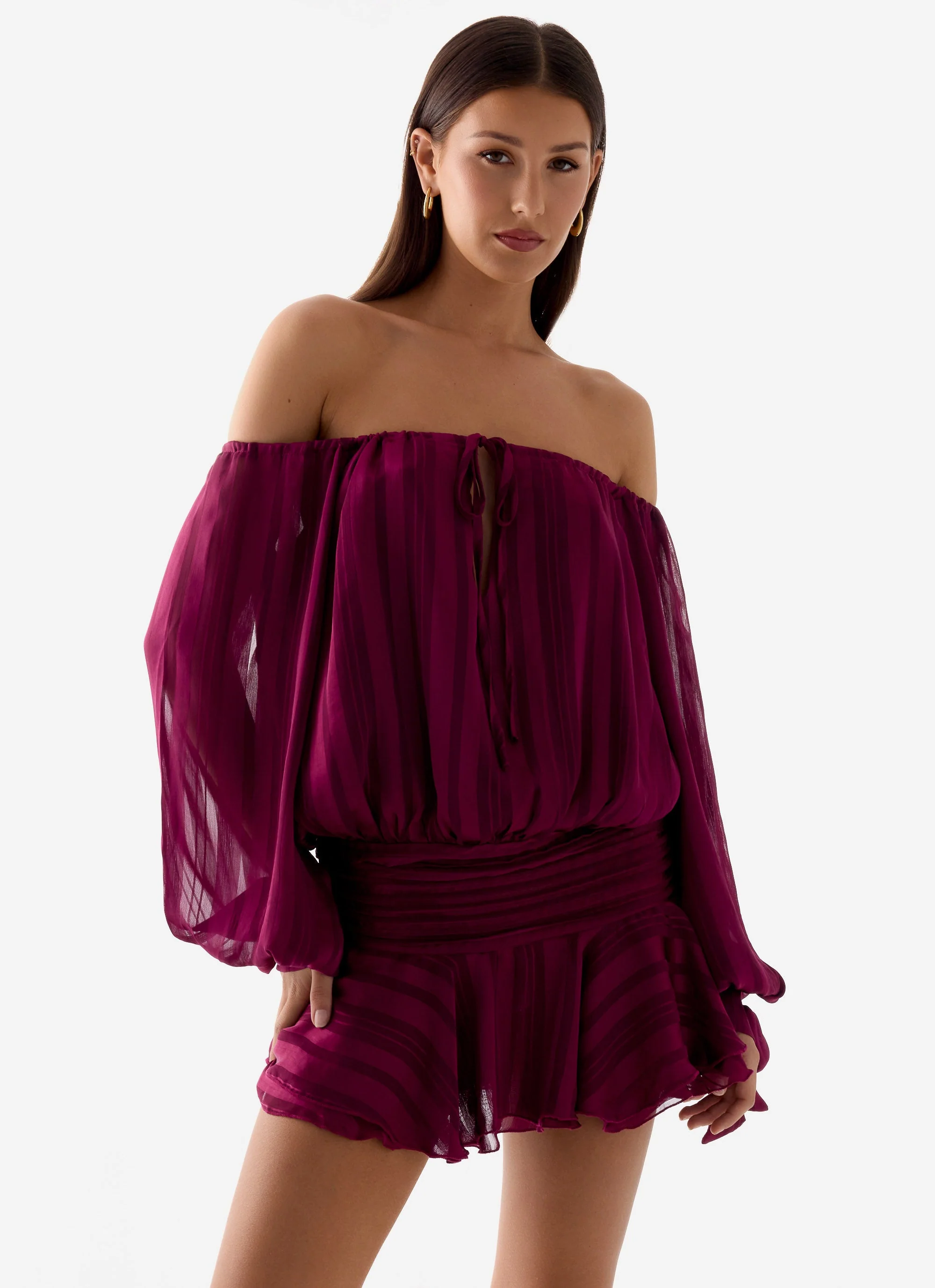 Eira Balloon Sleeve Mini Dress - Plum - Image 6