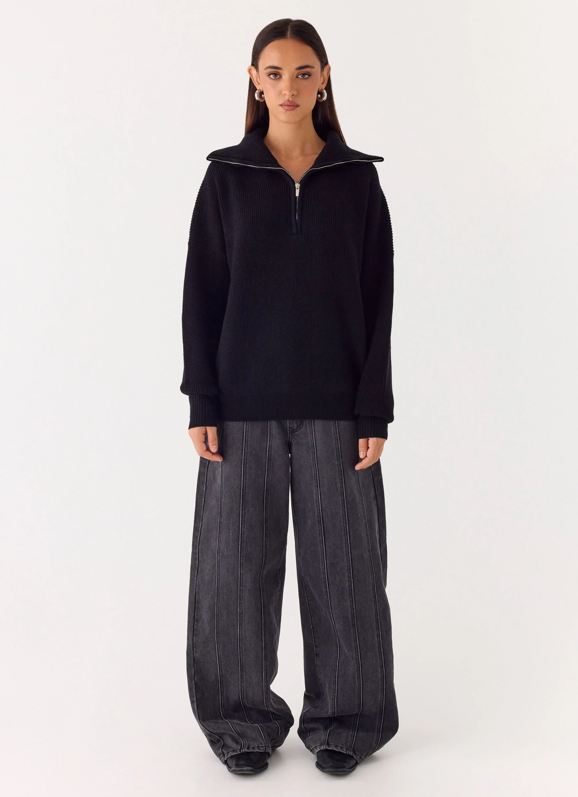 Eirena Quarter Zip Knit Sweater - Black - Image 4