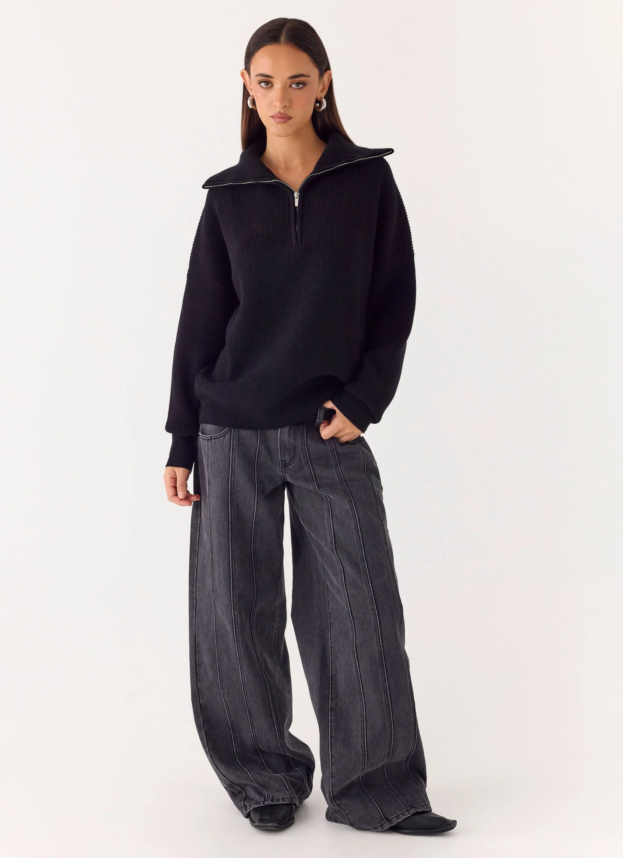 Eirena Quarter Zip Knit Sweater - Black - Image 5