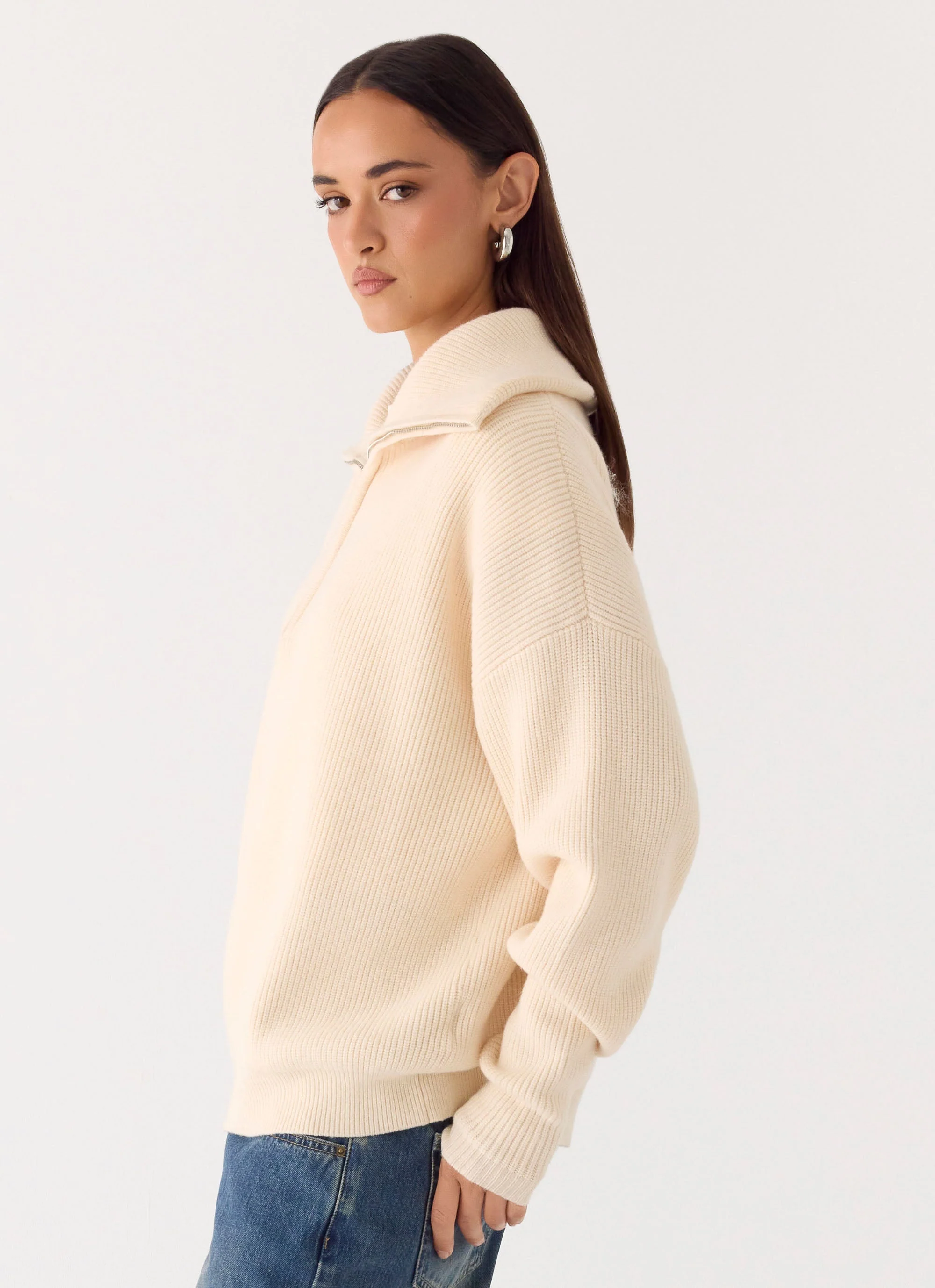 Eirena Quarter Zip Knit Sweater - Cream - Image 2