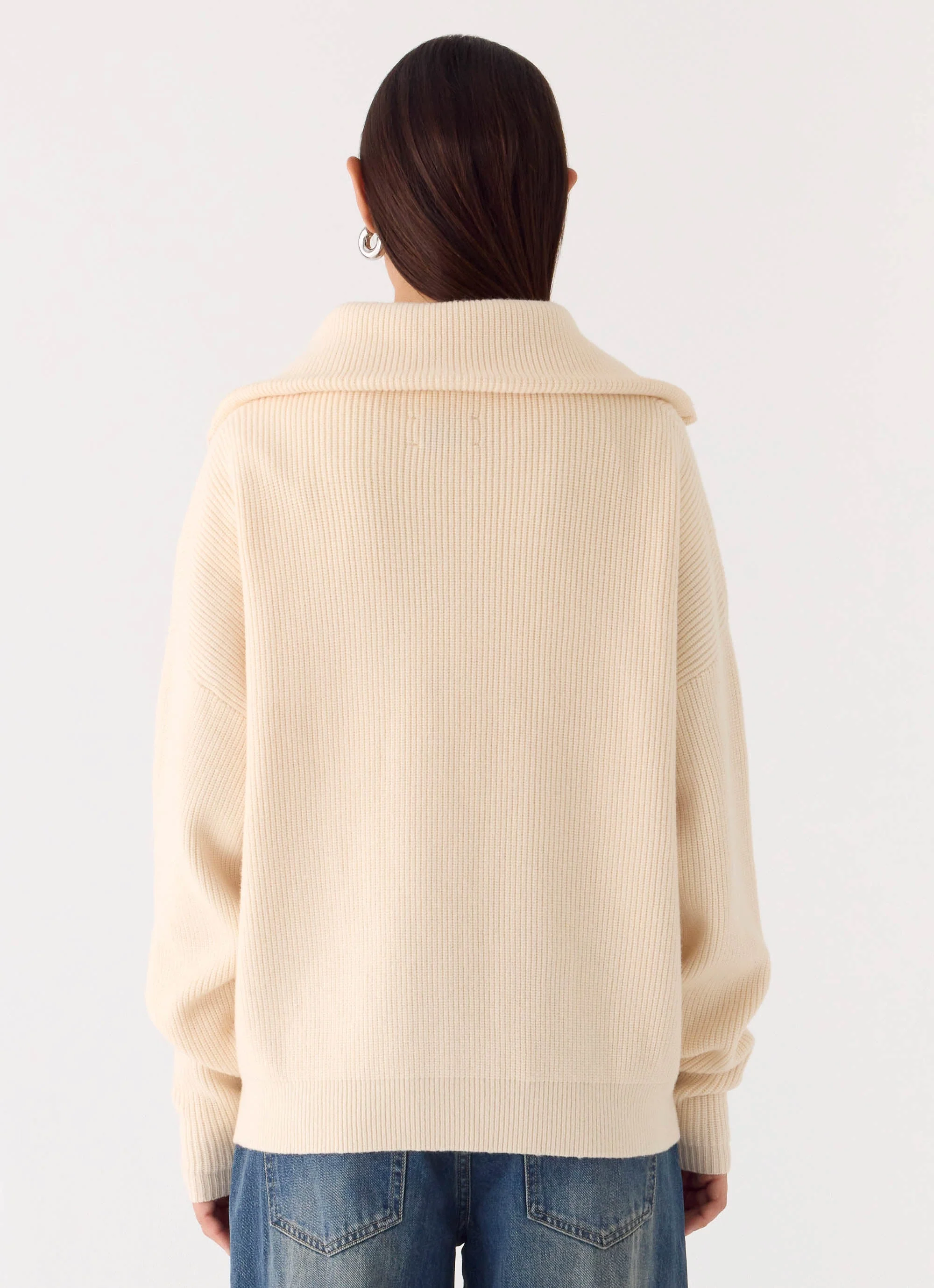 Eirena Quarter Zip Knit Sweater - Cream - Image 3