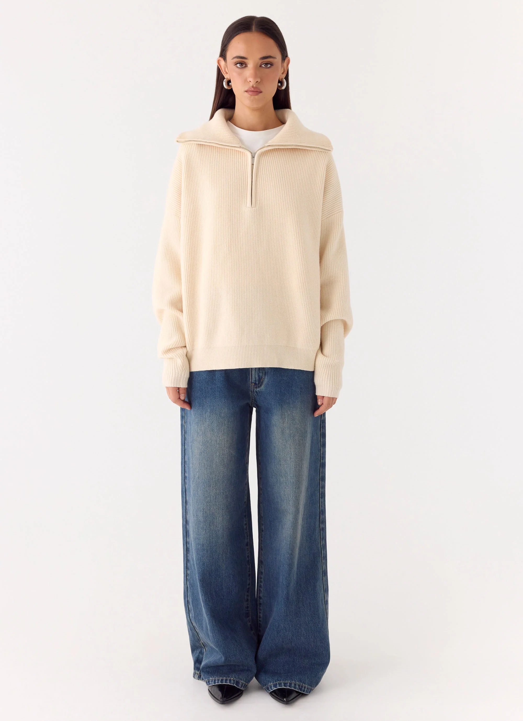 Eirena Quarter Zip Knit Sweater - Cream - Image 4