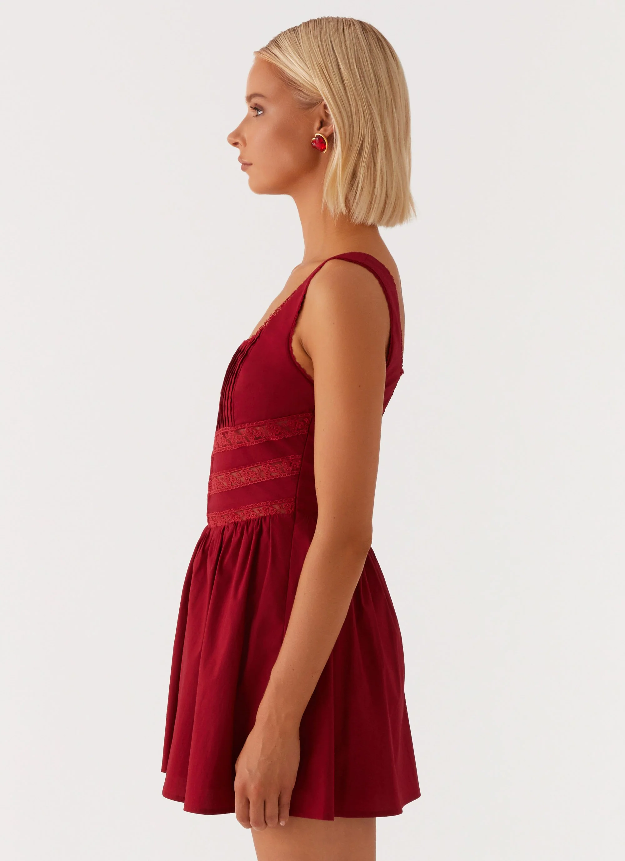 Eleanor Lace Trim Mini Dress - Red - Image 3