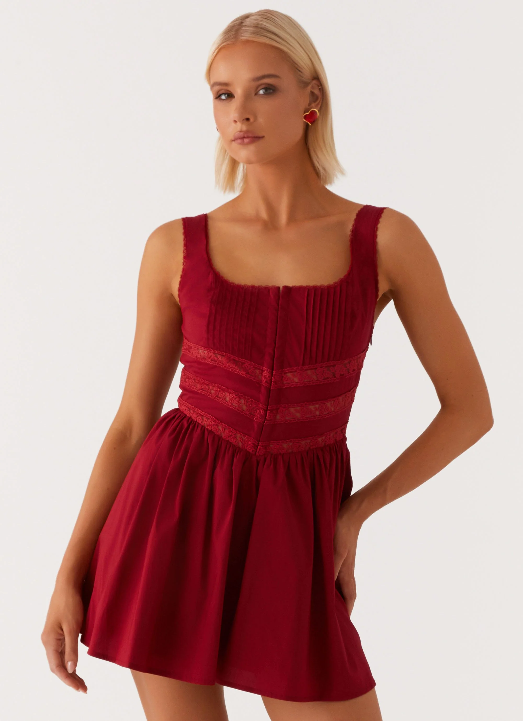 Eleanor Lace Trim Mini Dress - Red - Image 6
