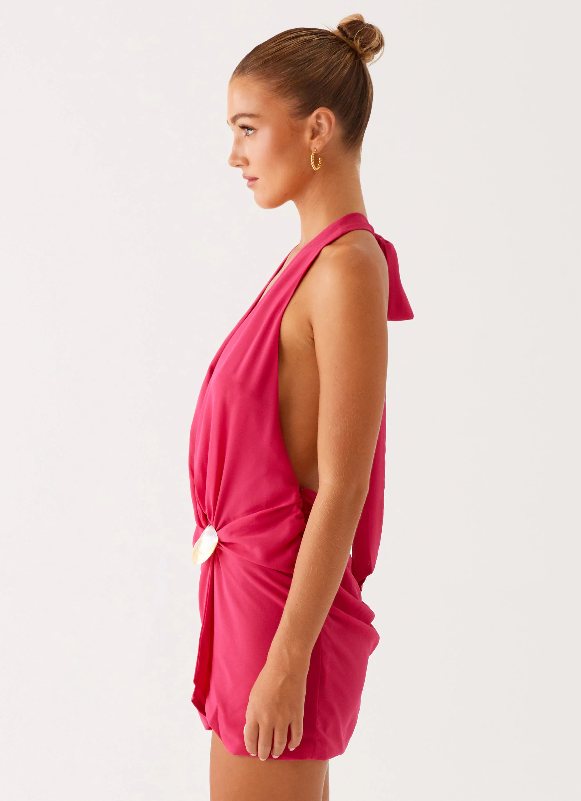 Eleanora Plunge Mini Dress - Pink - Image 3