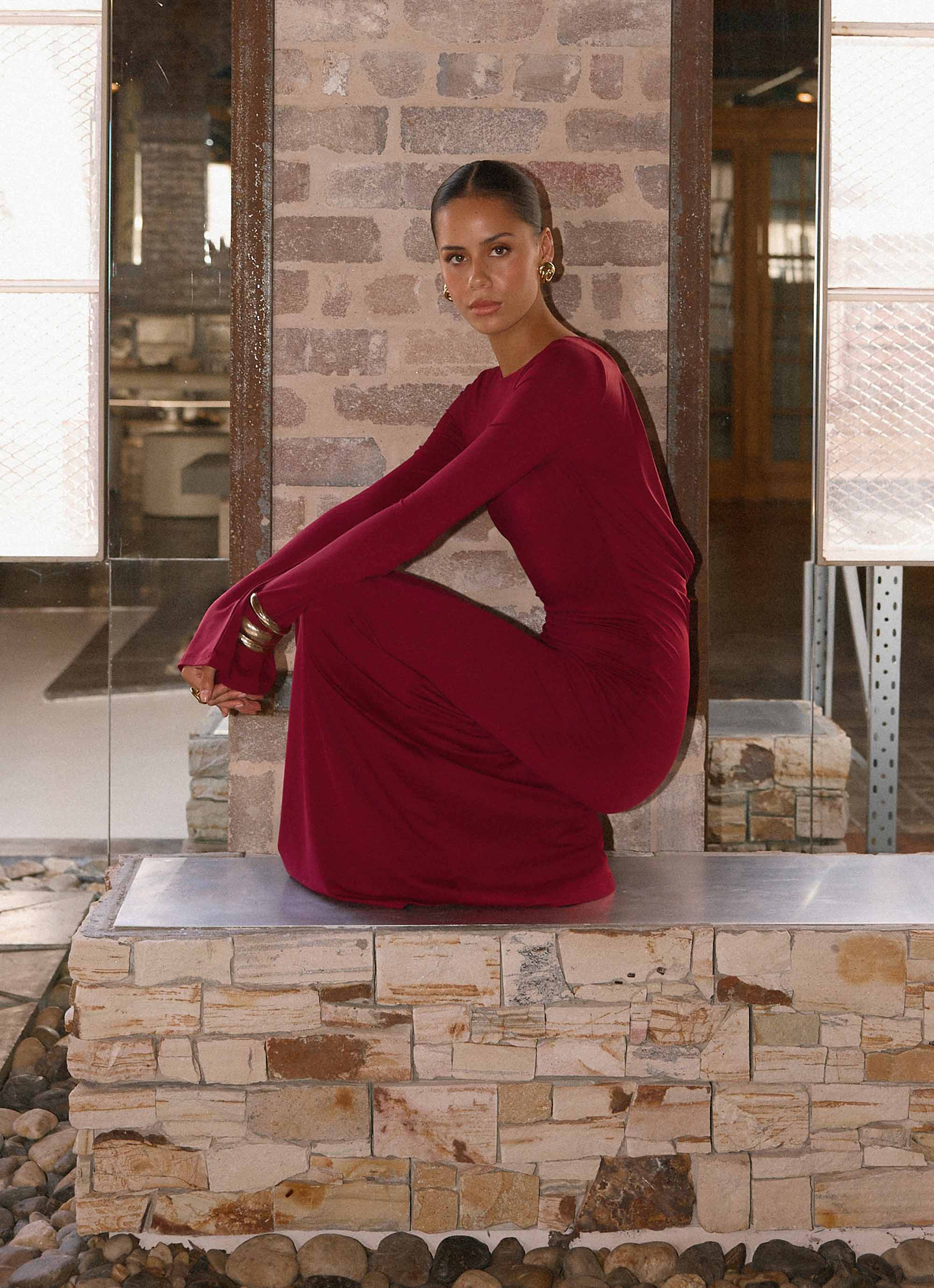 Elmont Long Sleeve Maxi Dress - Dark Cherry - Image 4