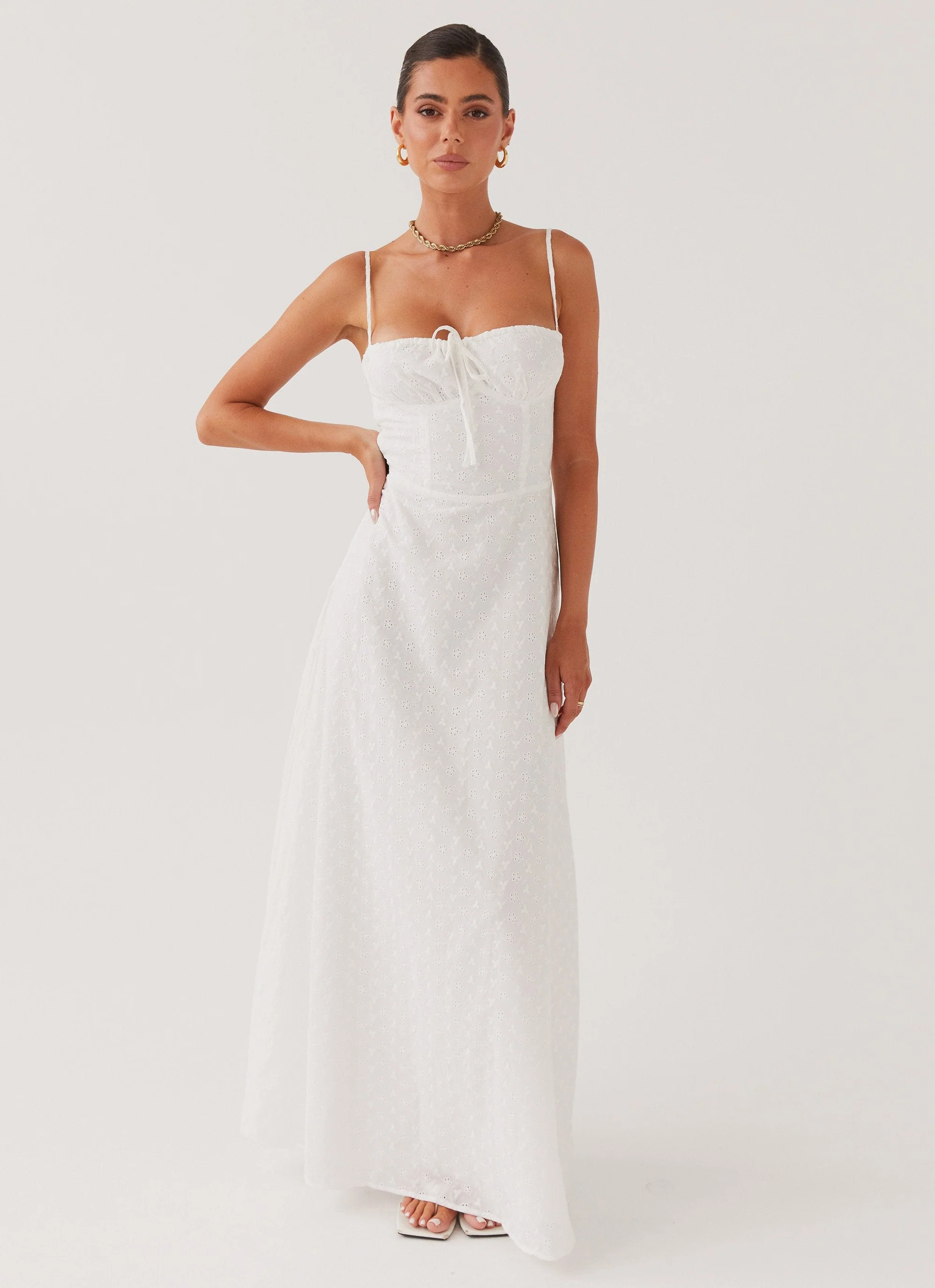 Elsie Broderie Maxi Dress - White - Image 2