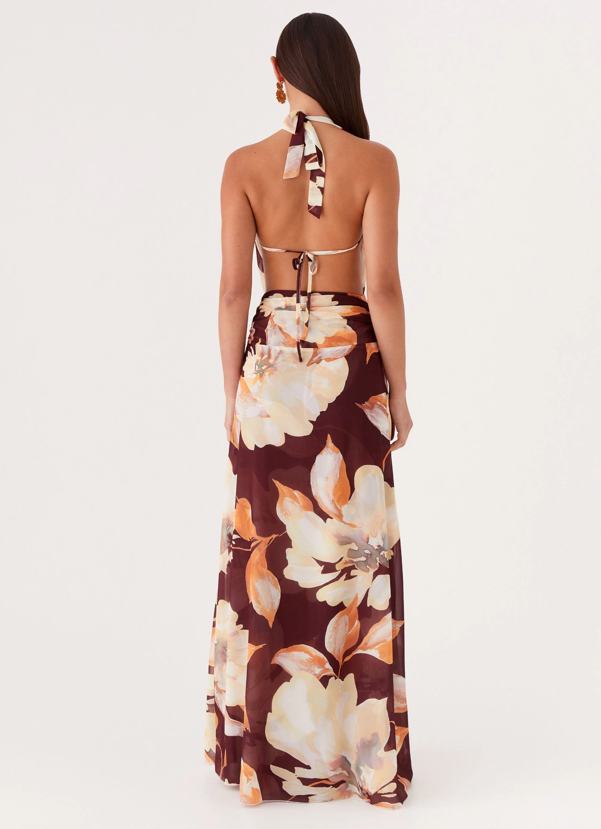 Elysia Chiffon Maxi Dress - Brown Floral - Image 5