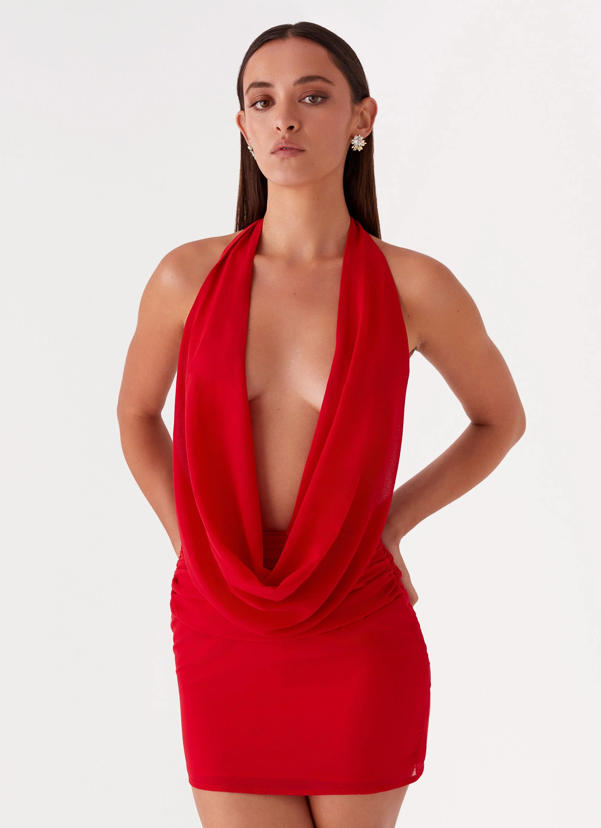 Elysia Chiffon Mini Dress - Red - Image 5