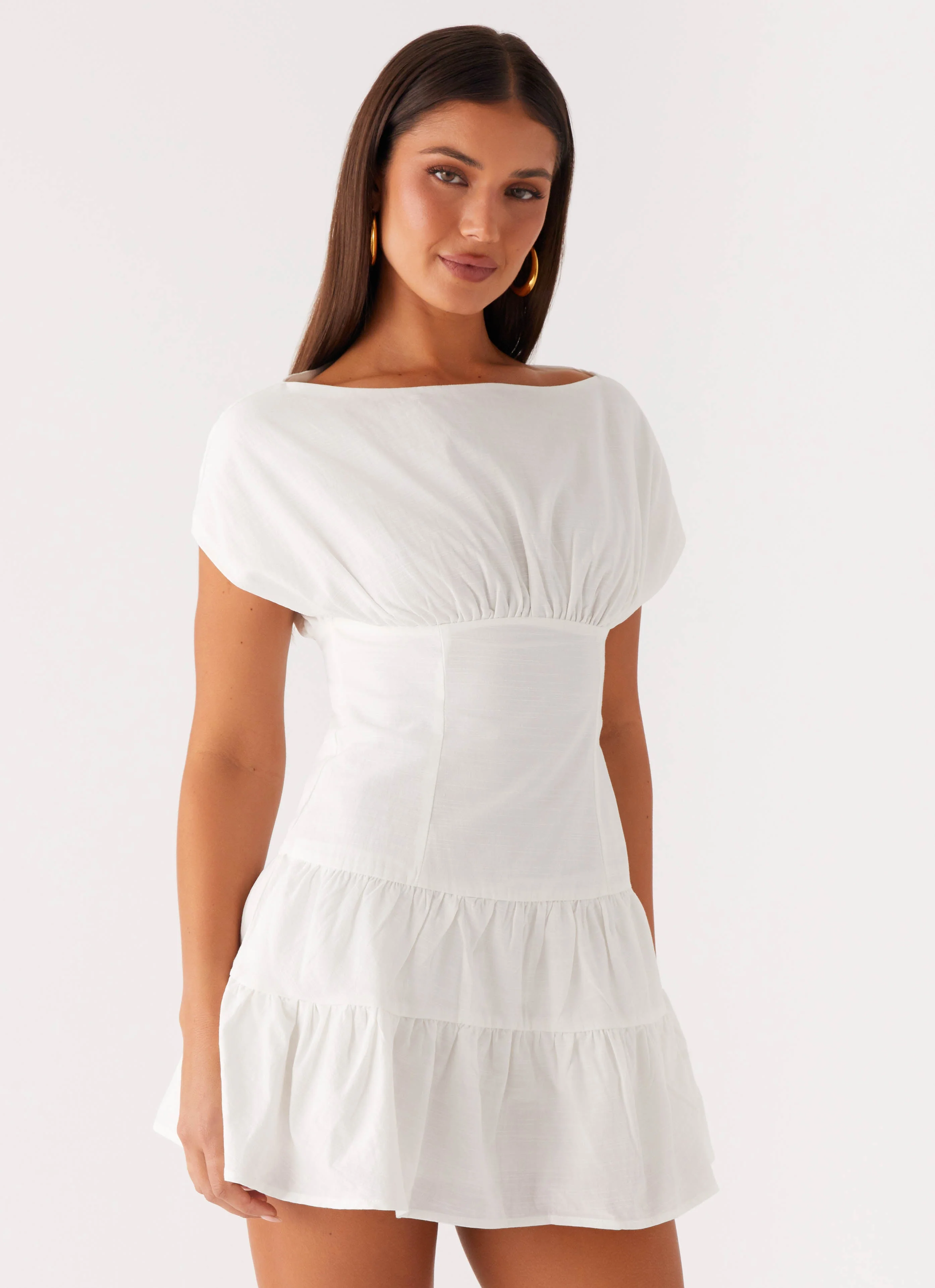 Ember Haze Boat Neck Mini Dress - Off White - Image 5