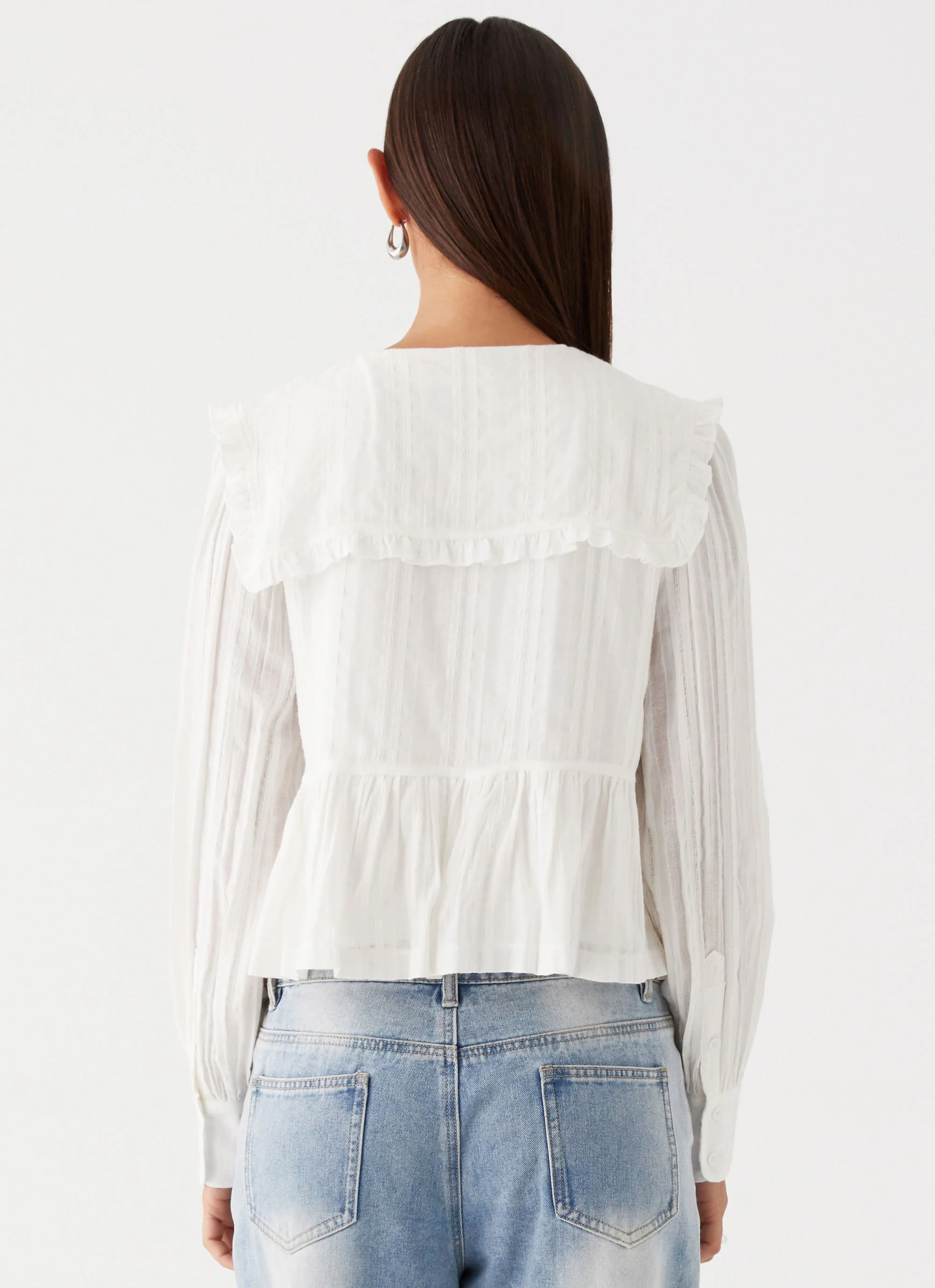 Emerson Tie Front Long Sleeve Top - White - Image 4