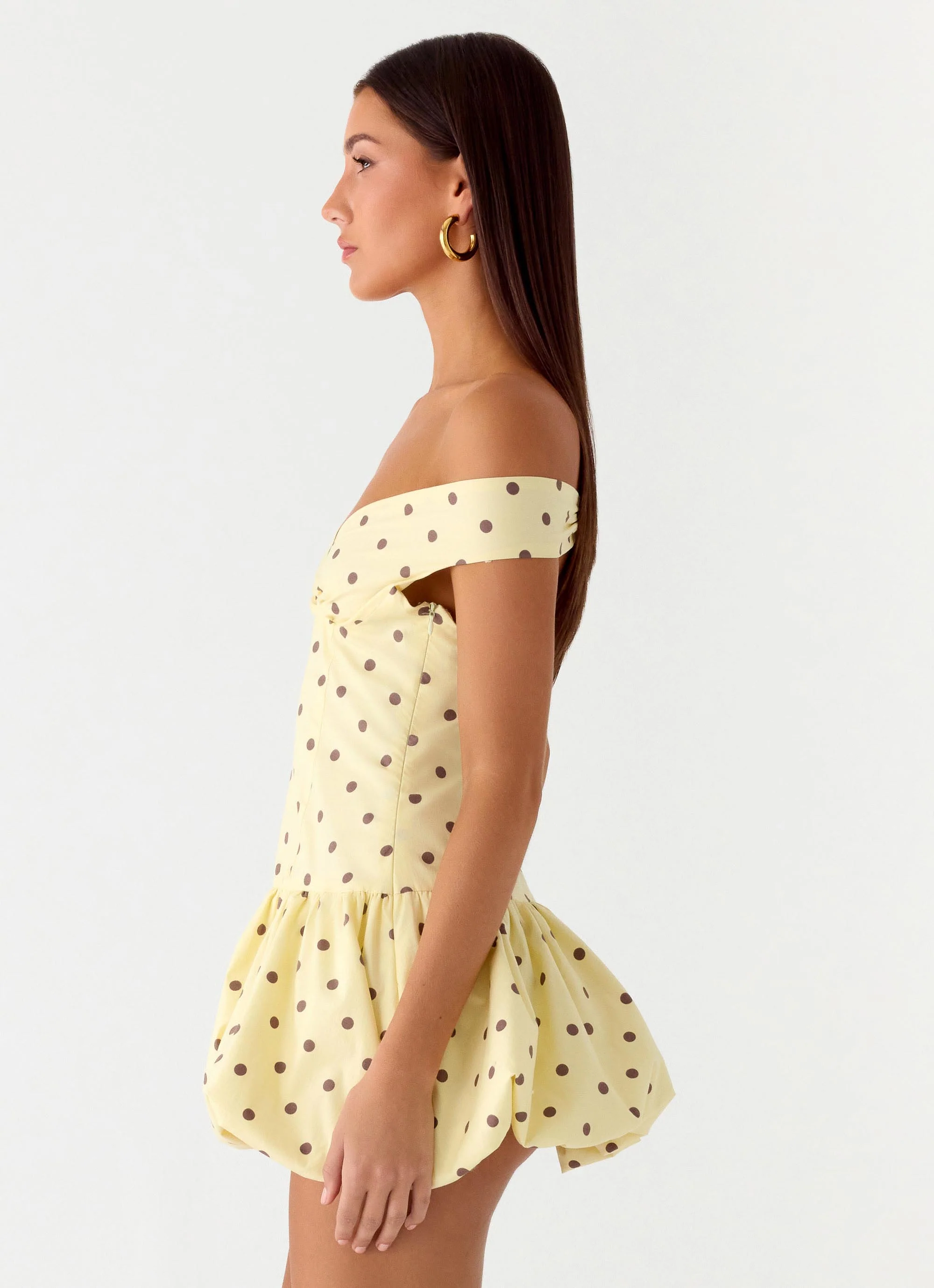 Endless Romance Off Shoulder Mini Dress - Yellow Polkadot - Image 2