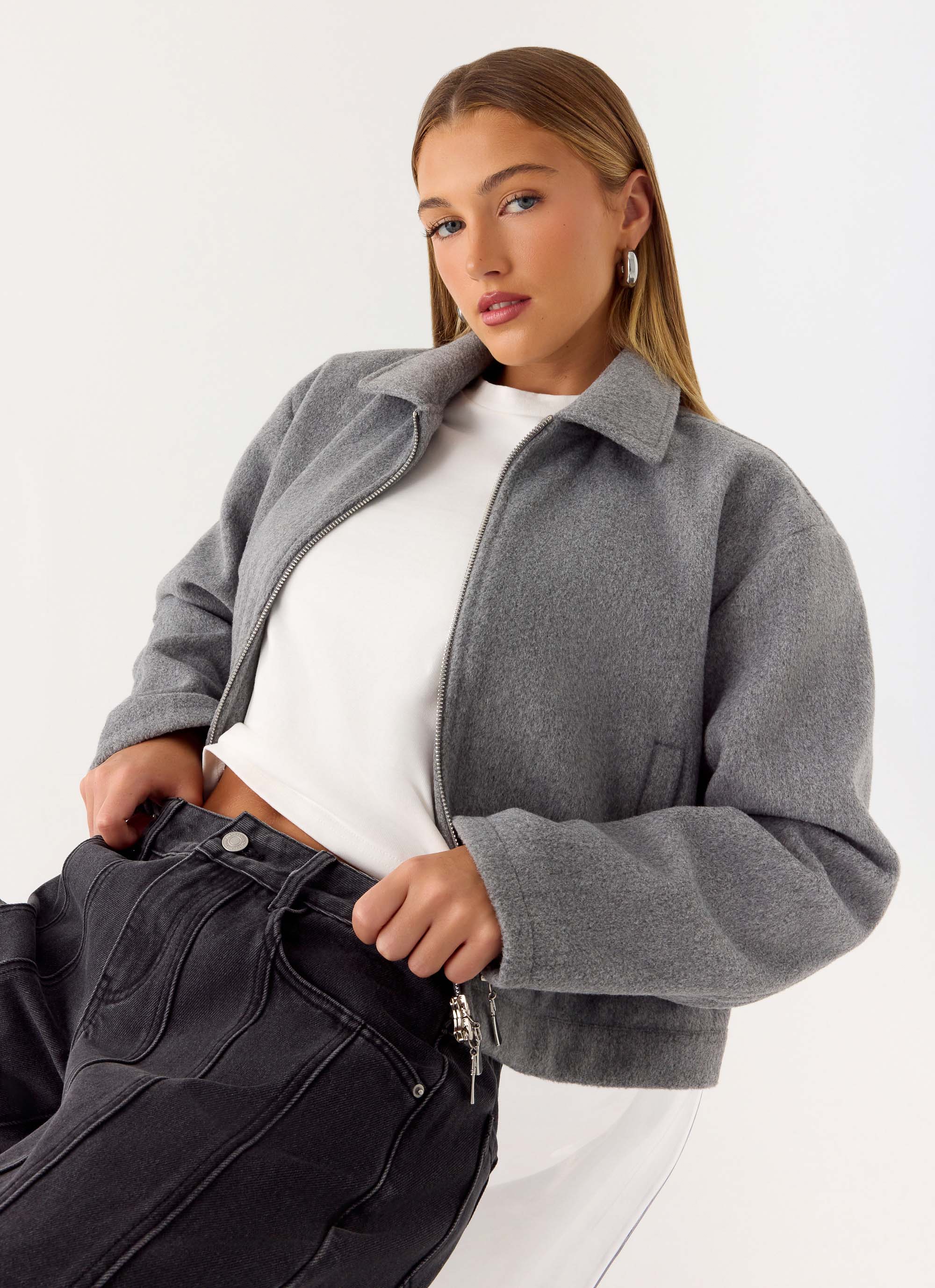 Enzo Faux Wool Jacket - Grey - Image 3