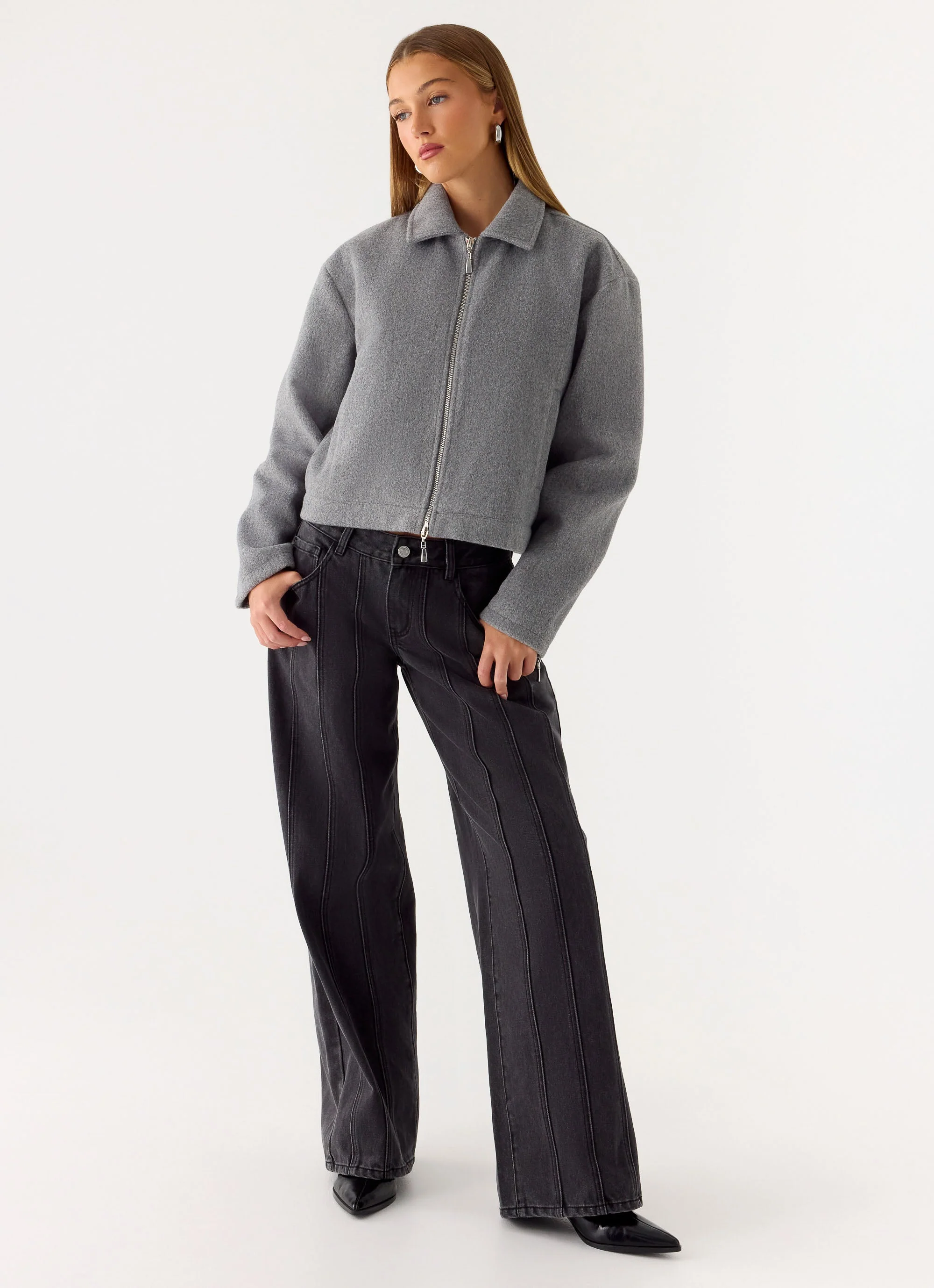 Enzo Faux Wool Jacket - Grey - Image 6