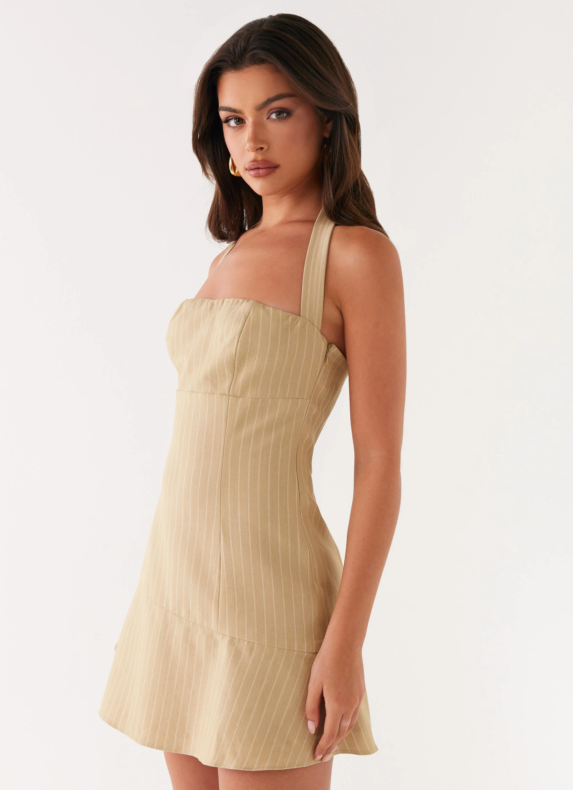 Erica Mini Dress - Beige Stripe - Image 3