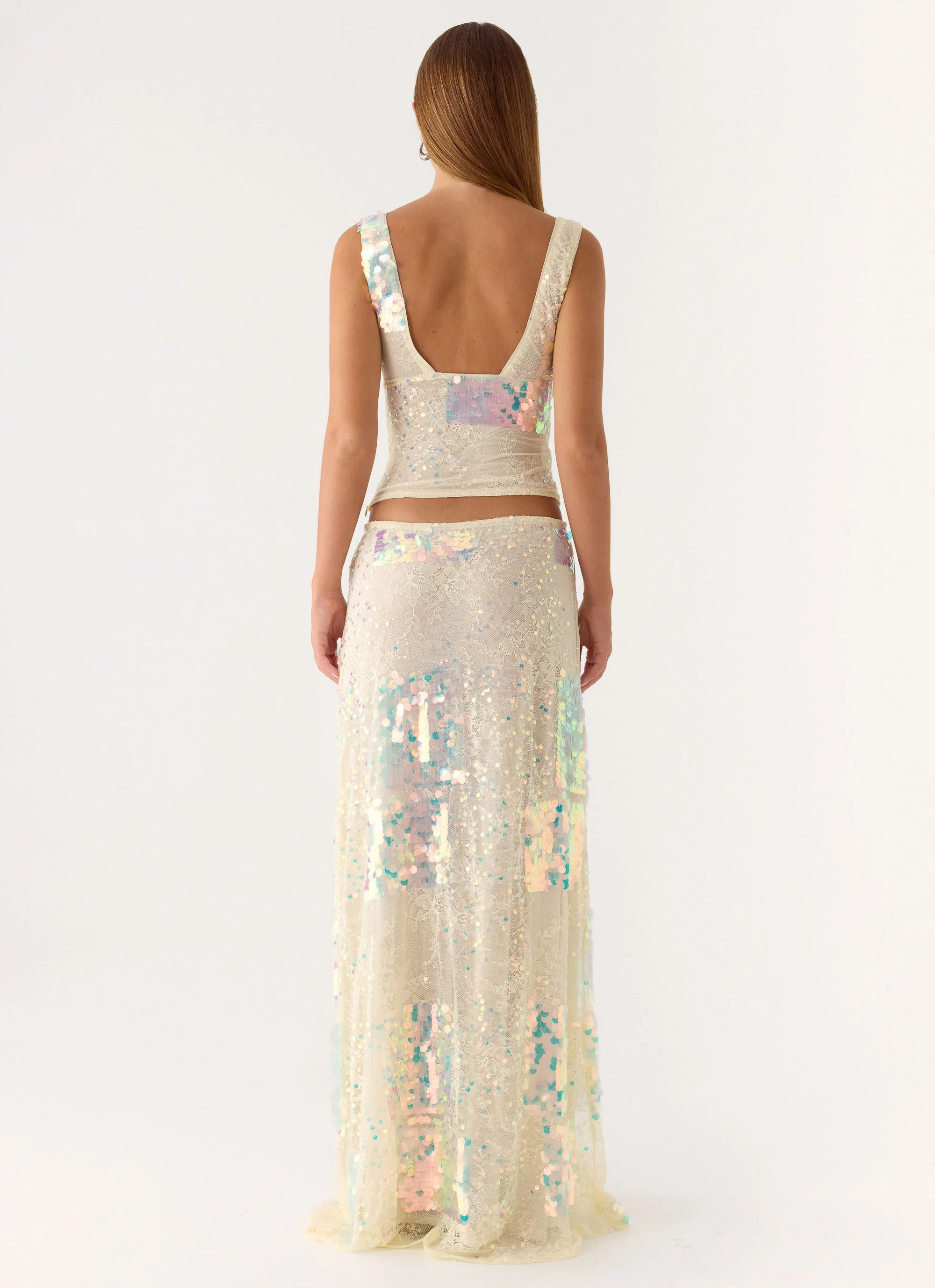 Erinah Sequin Maxi Skirt - Yellow - Image 4