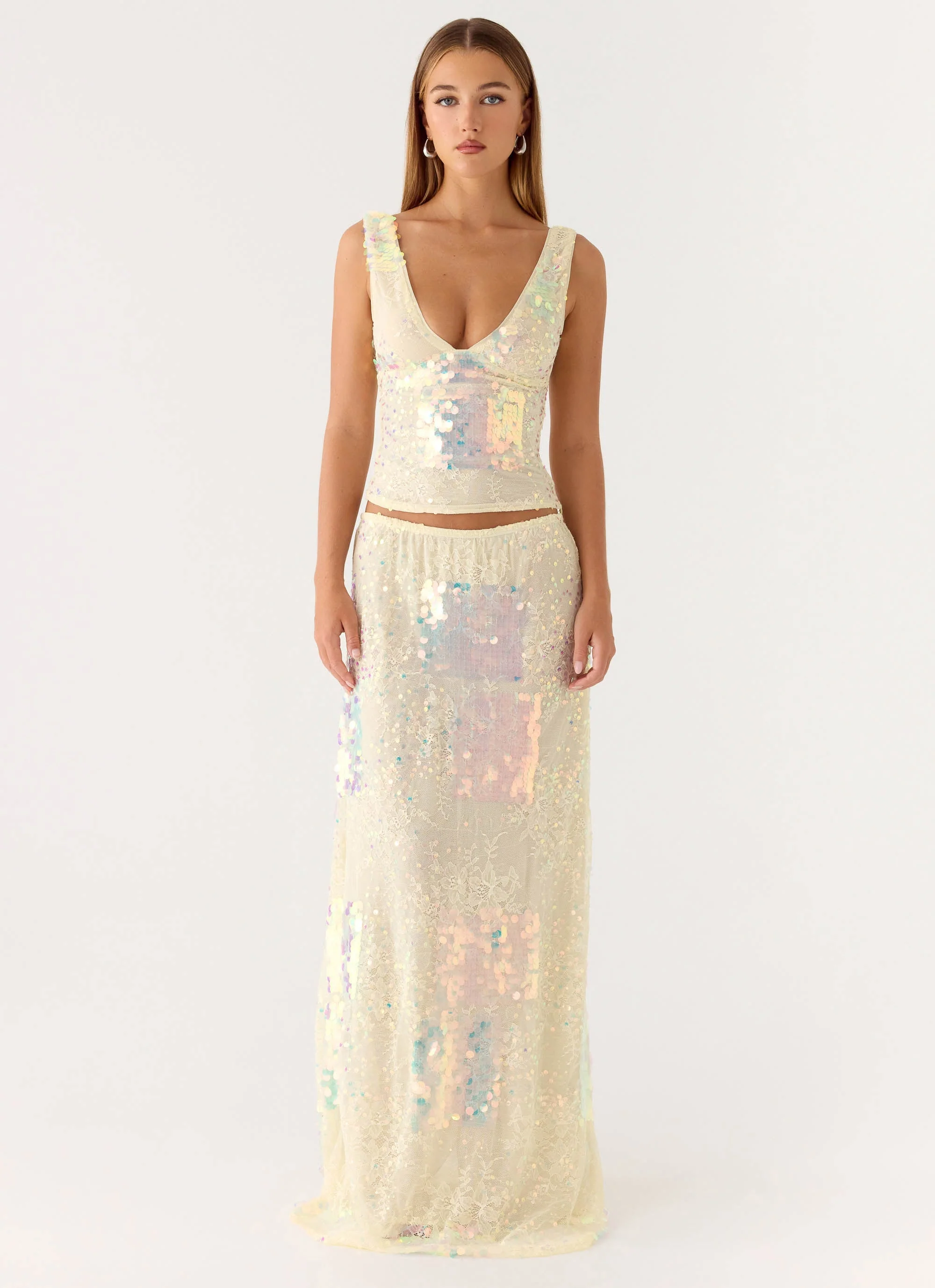 Erinah Sequin Maxi Skirt - Yellow - Image 7