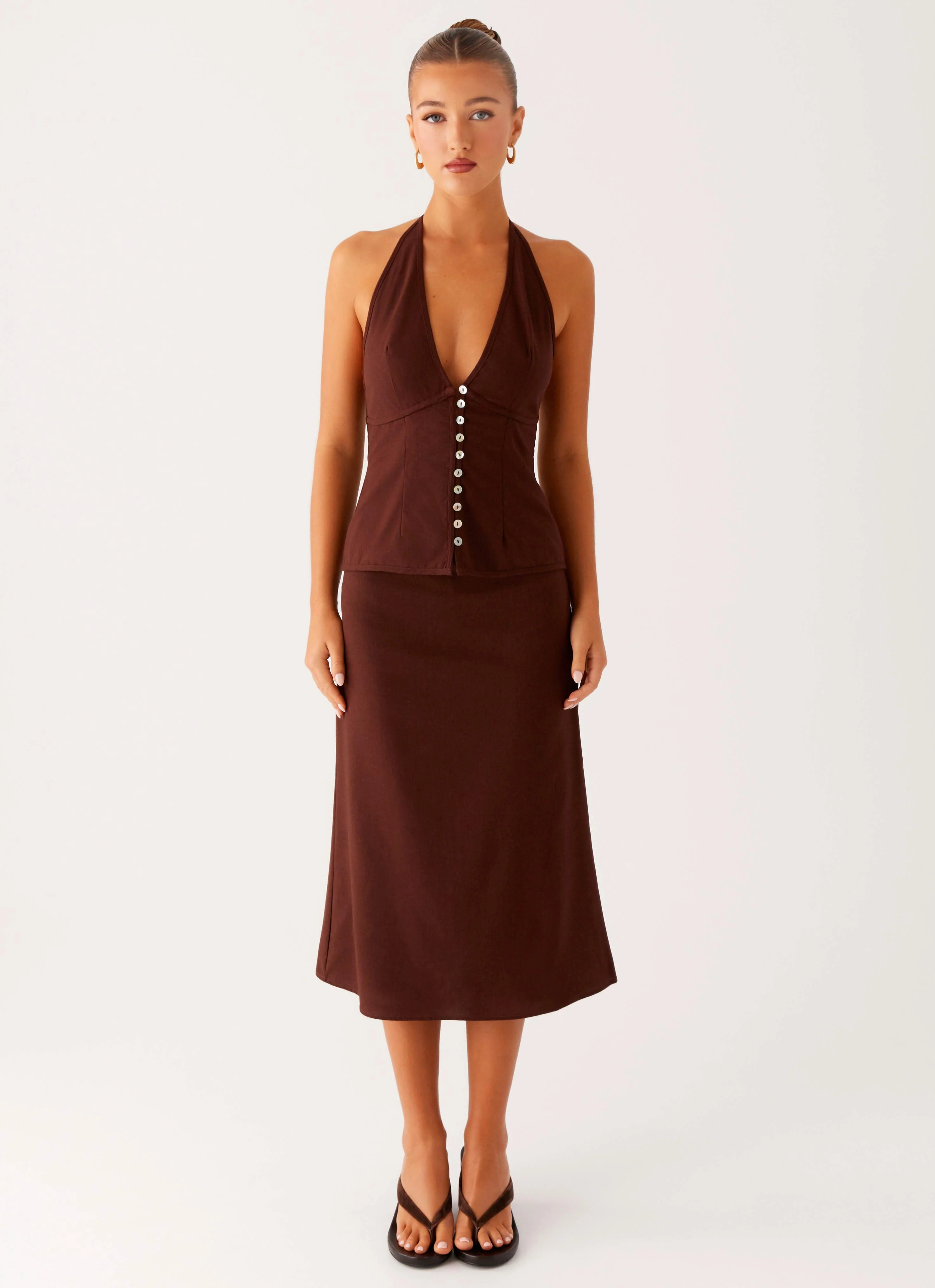 Esther Midi Skirt - Chocolate - Image 2