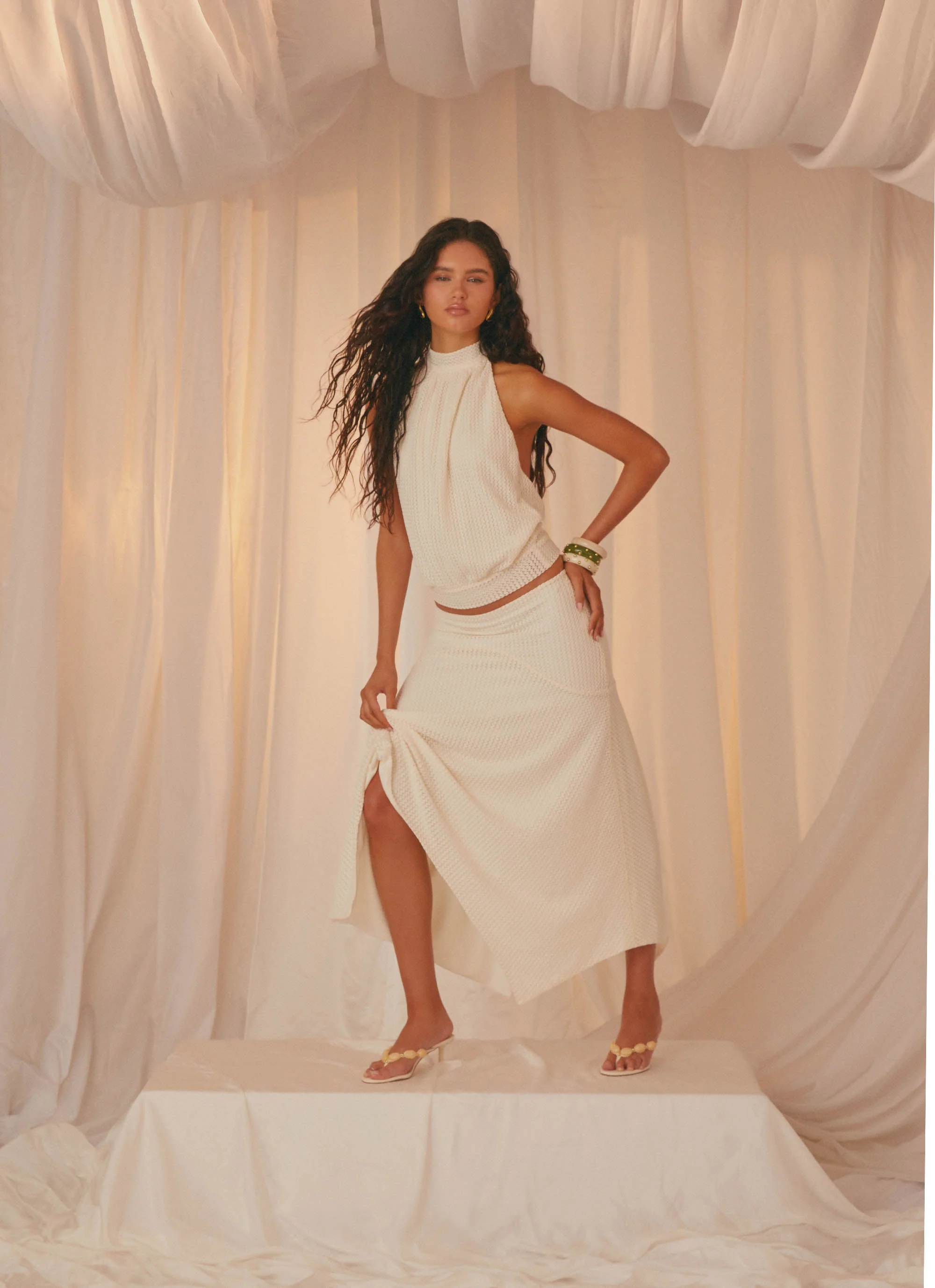 Evaden Low Rise Midi Skirt - Ivory - Image 2