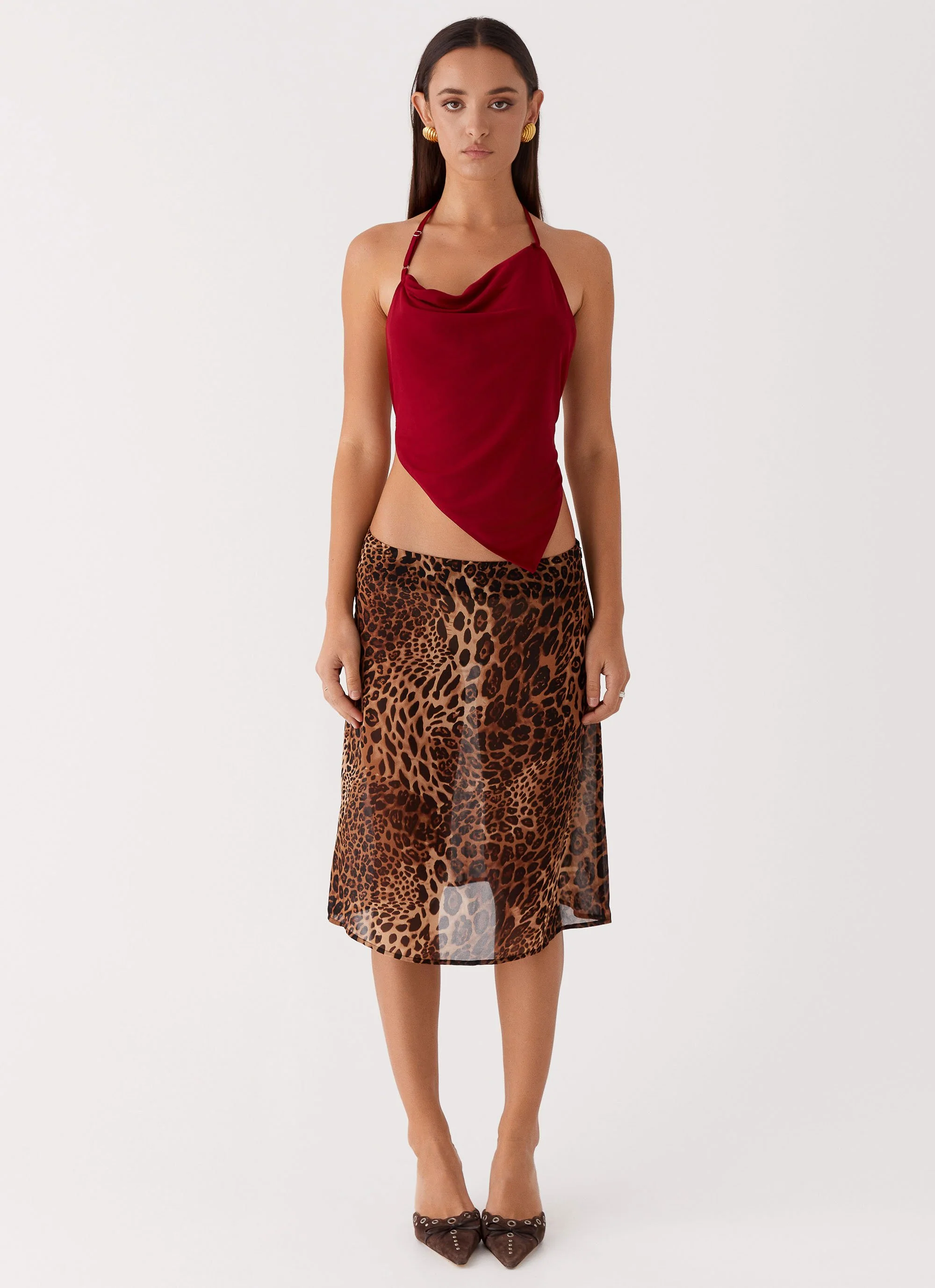 Evoke Chiffon Midi Skirt - Leopard - Image 2