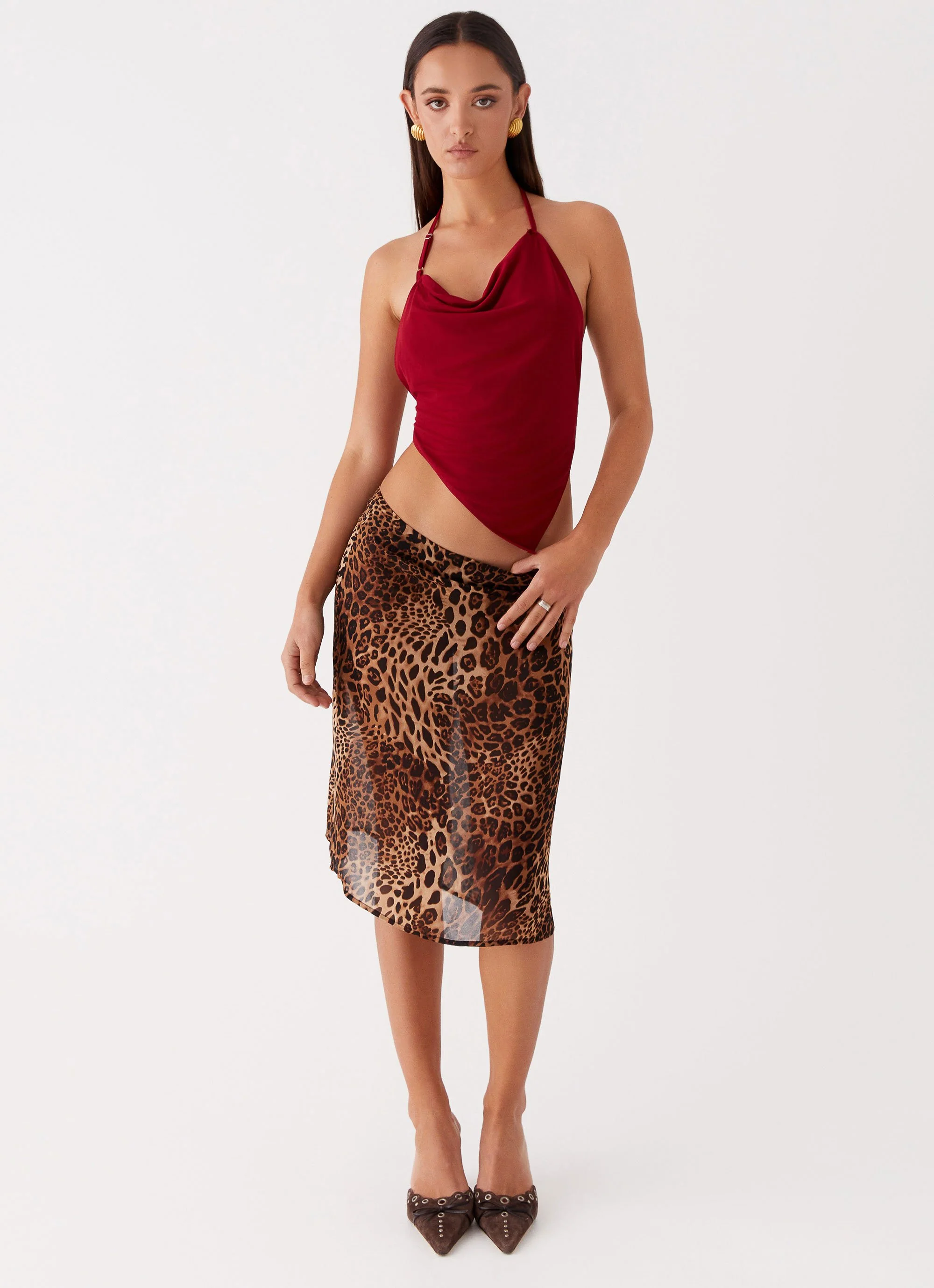 Evoke Chiffon Midi Skirt - Leopard - Image 6