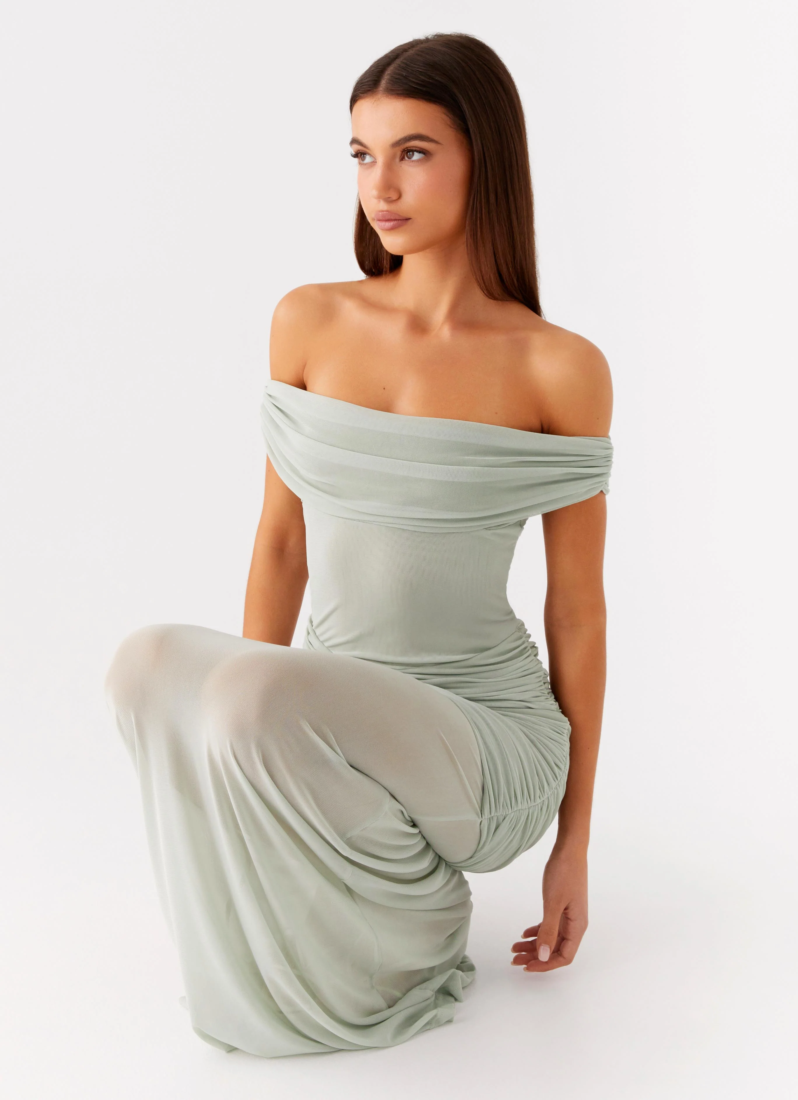 Eyllin Off Shoulder Maxi Dress - Sage - Image 6