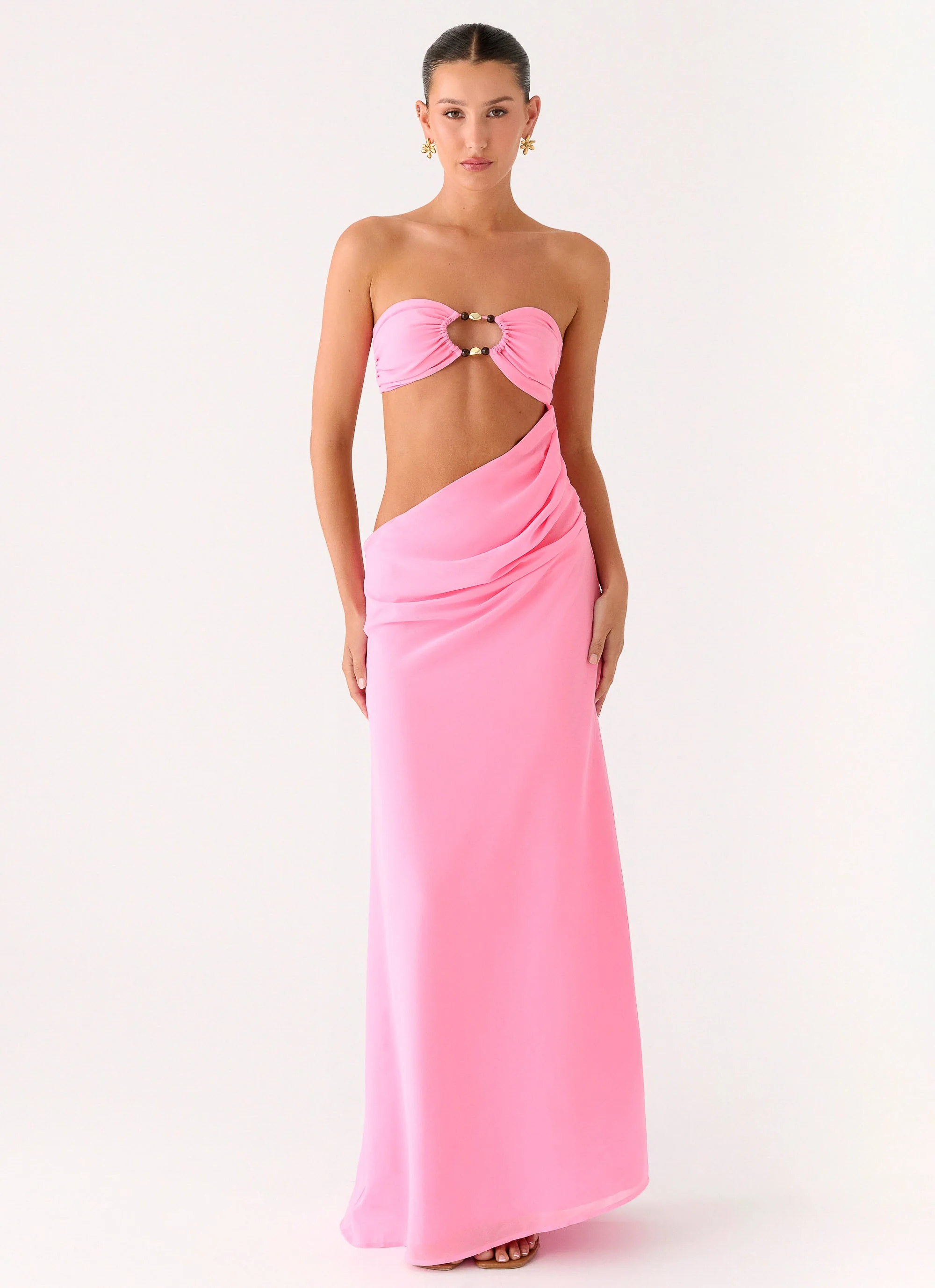 Falling Forever Strapless Beaded Maxi Dress - Pink - Image 4