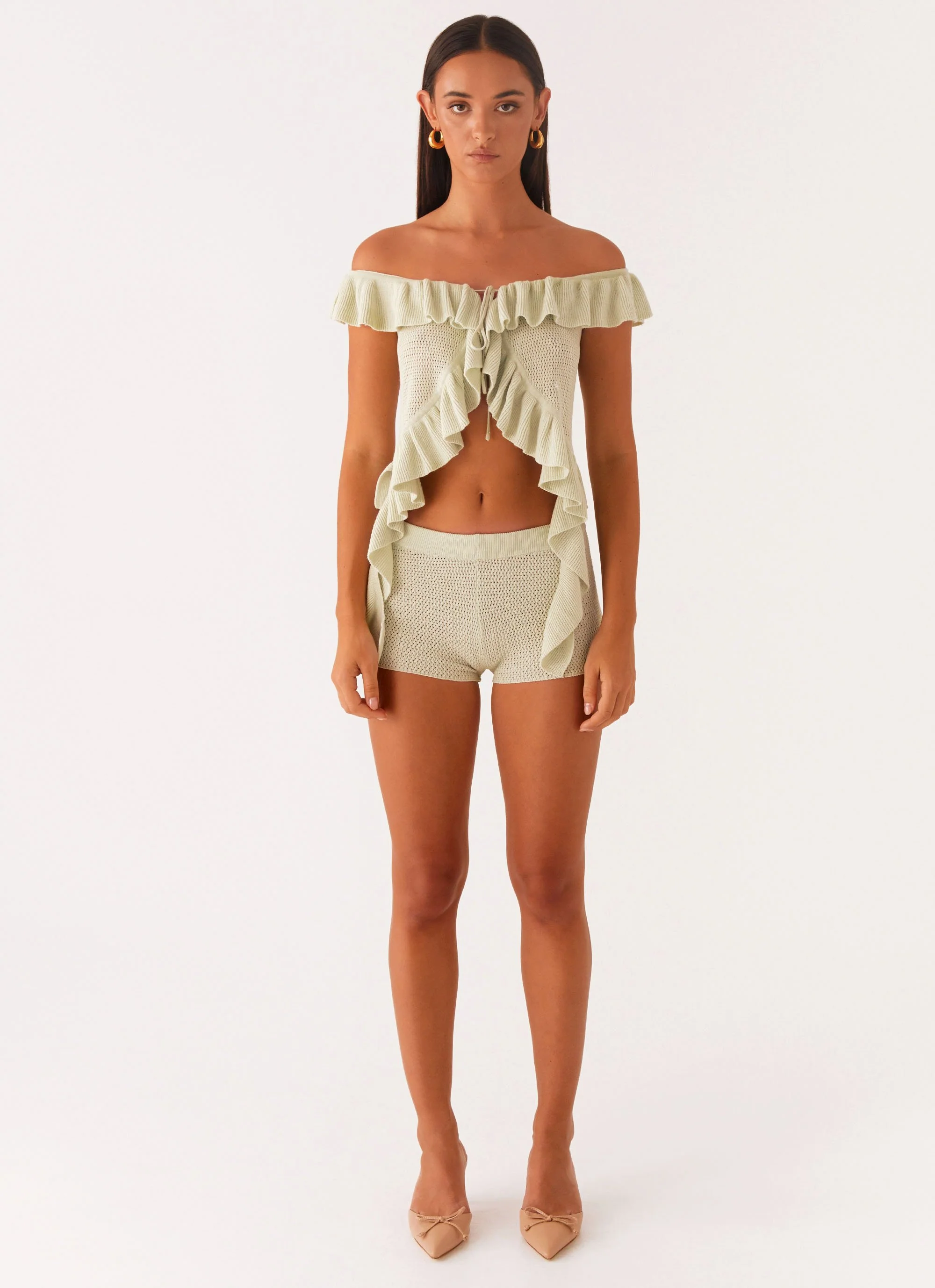 Fantasise Knit Mini Shorts - Mint - Image 3