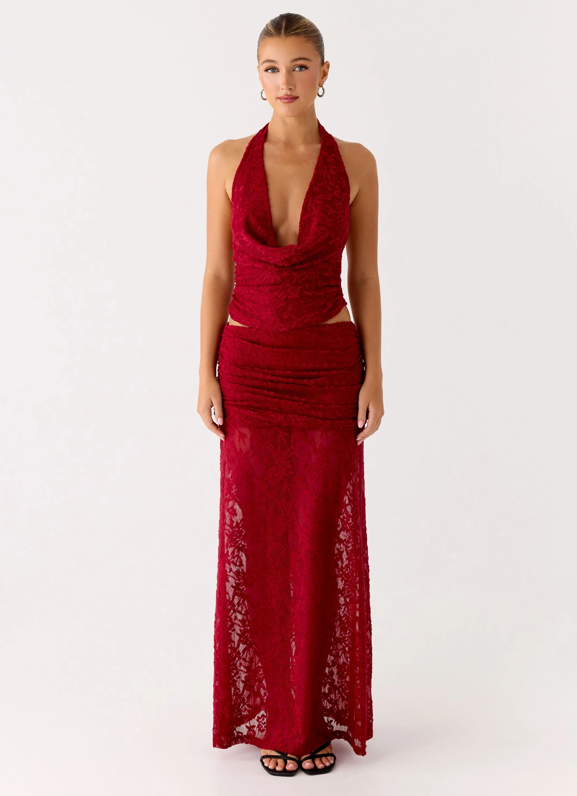 Farruko Jacquard Halter Top - Dark Cherry - Image 2