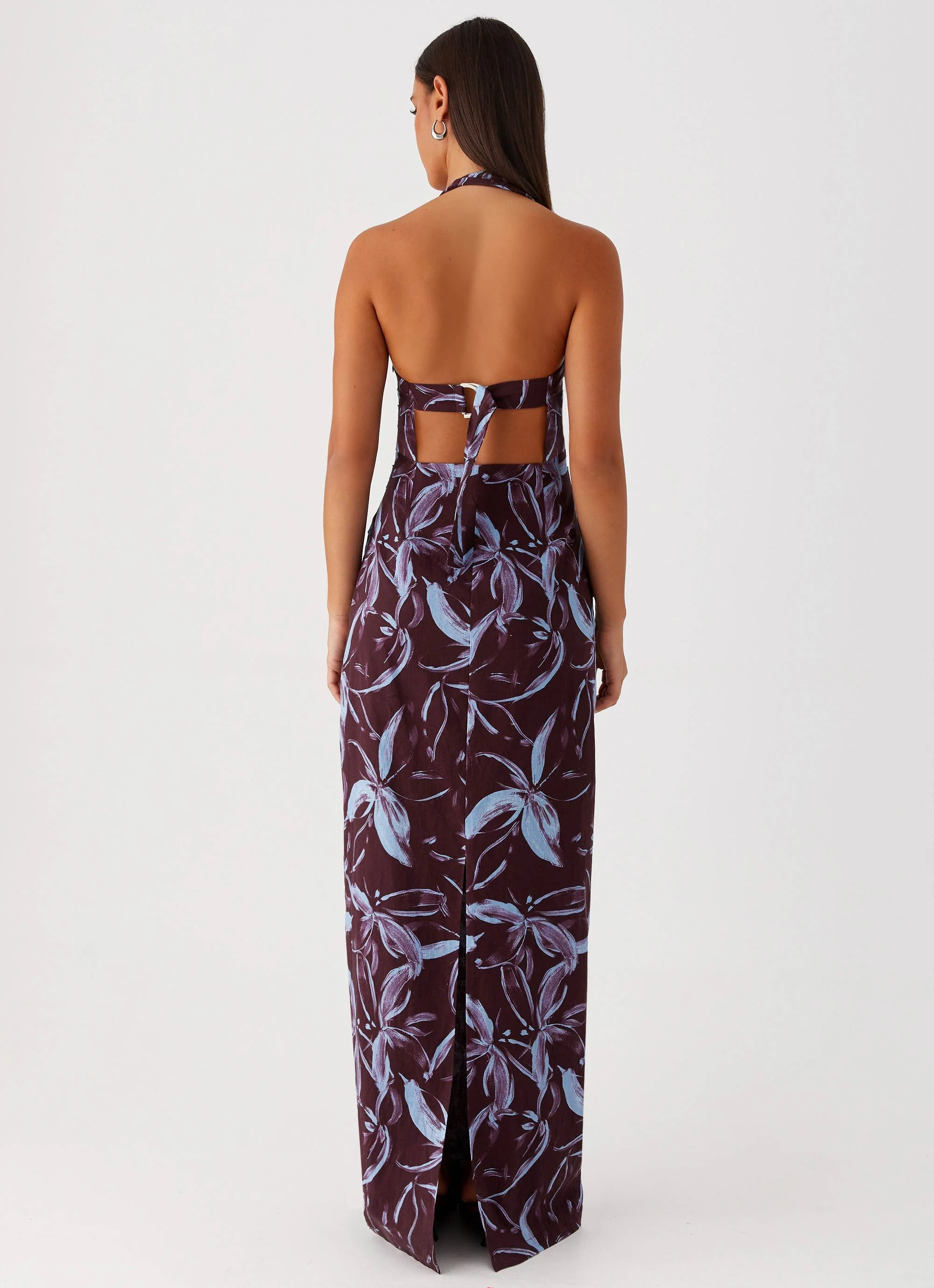 Fauna Halter Maxi Dress - Brown Purple Floral - Image 4
