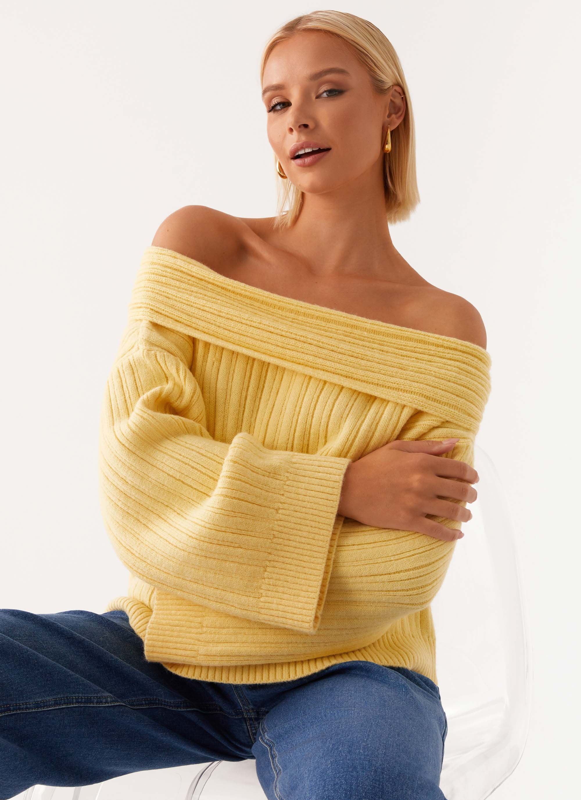 Federica Off Shoulder Knit - Lemon - Image 5