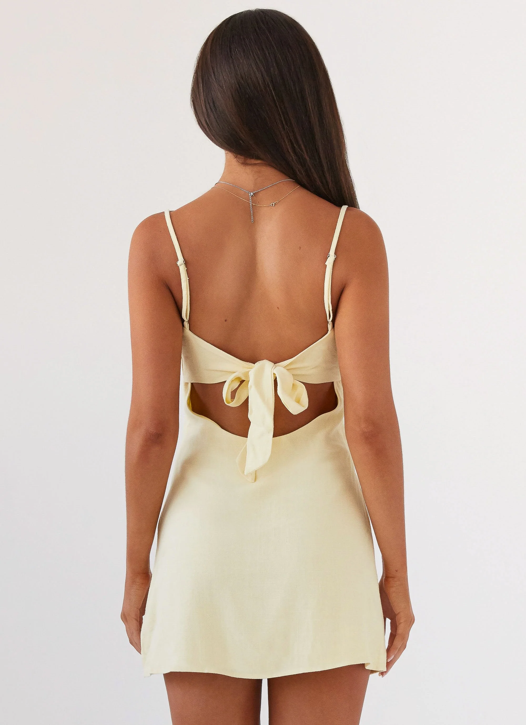 Flora Linen Mini Dress - Lemon - Image 3