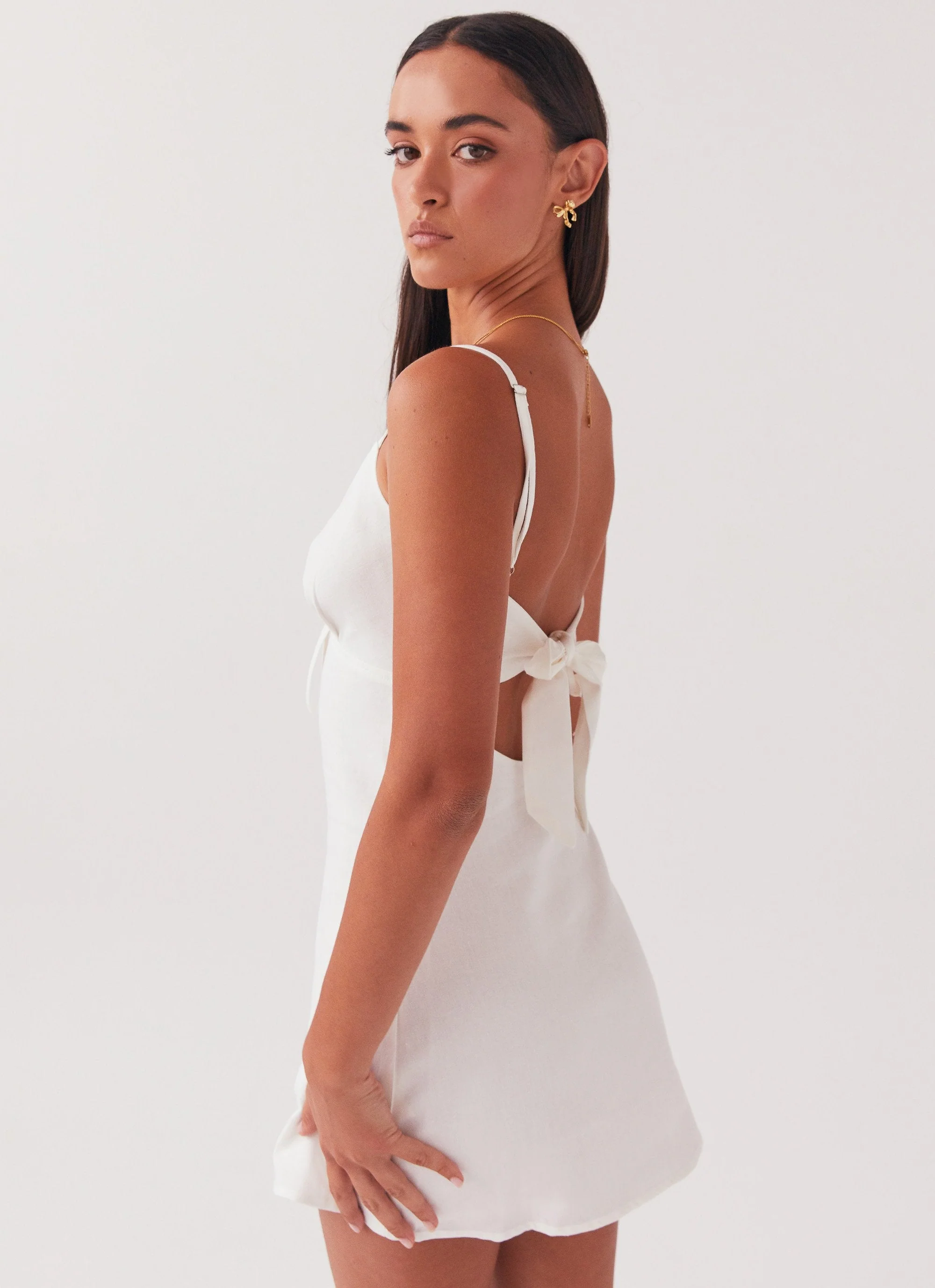 Flora Linen Mini Dress - White - Image 6