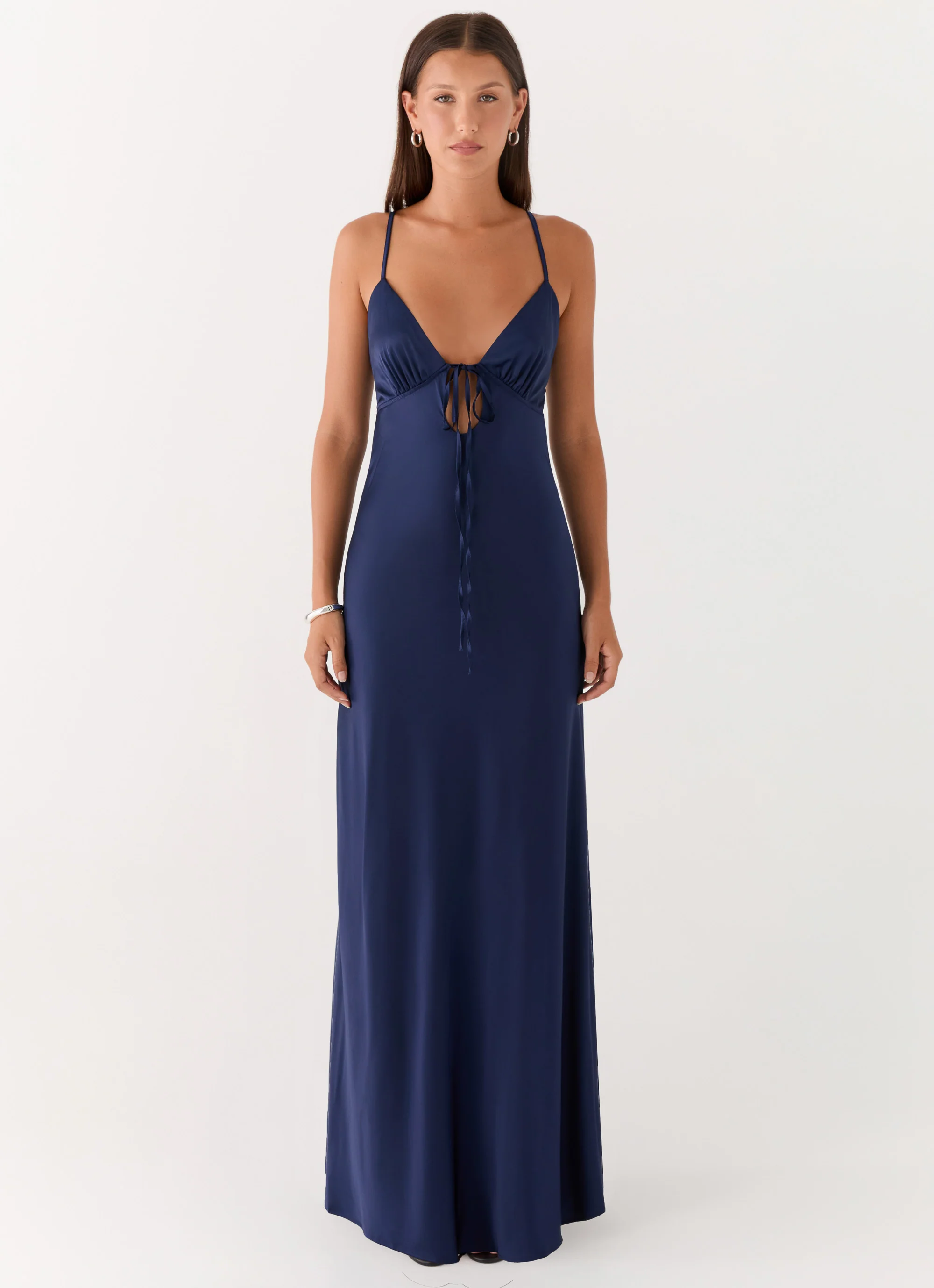Flora Satin Maxi Dress - Navy - Image 5