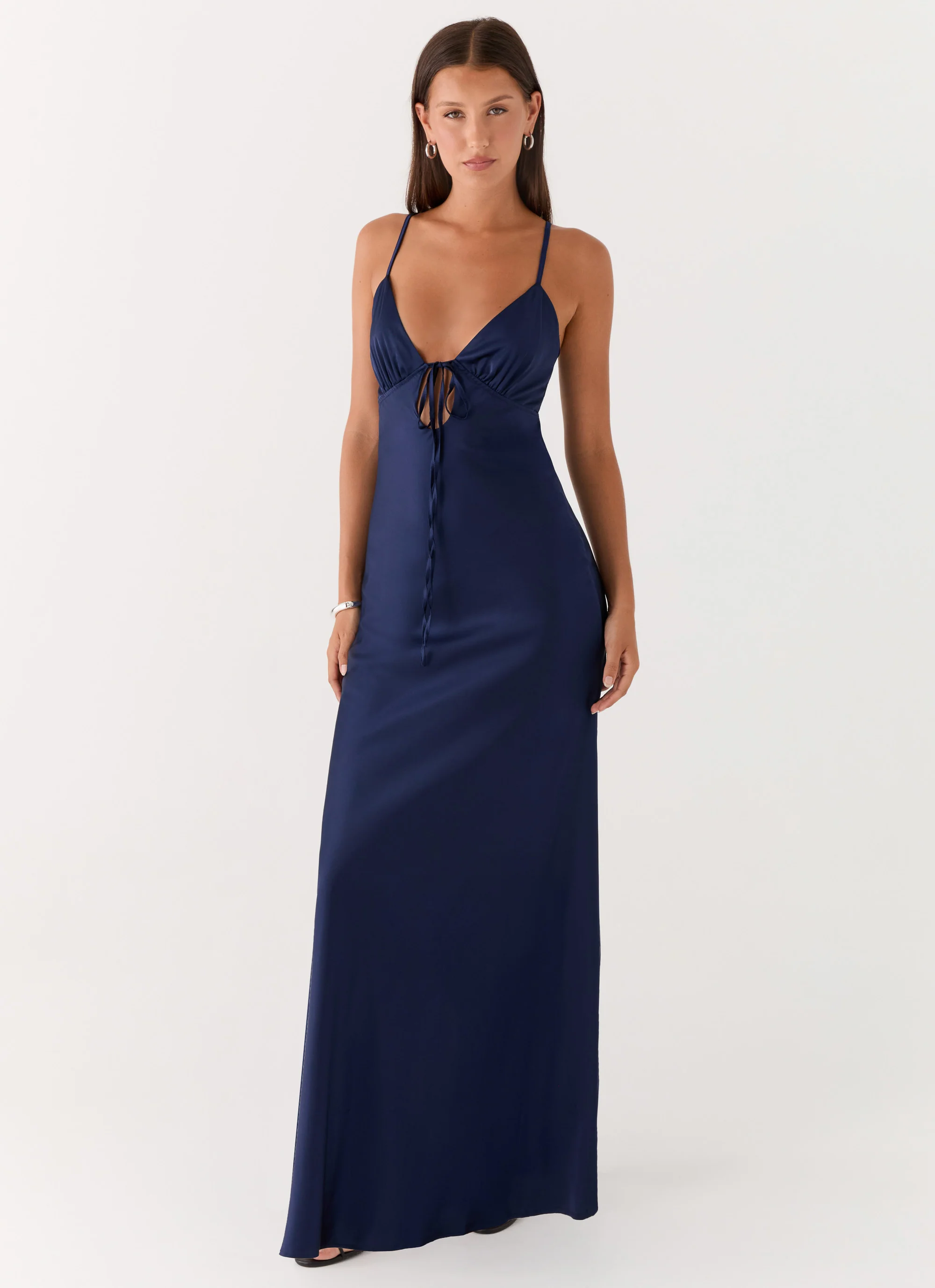 Flora Satin Maxi Dress - Navy - Image 6