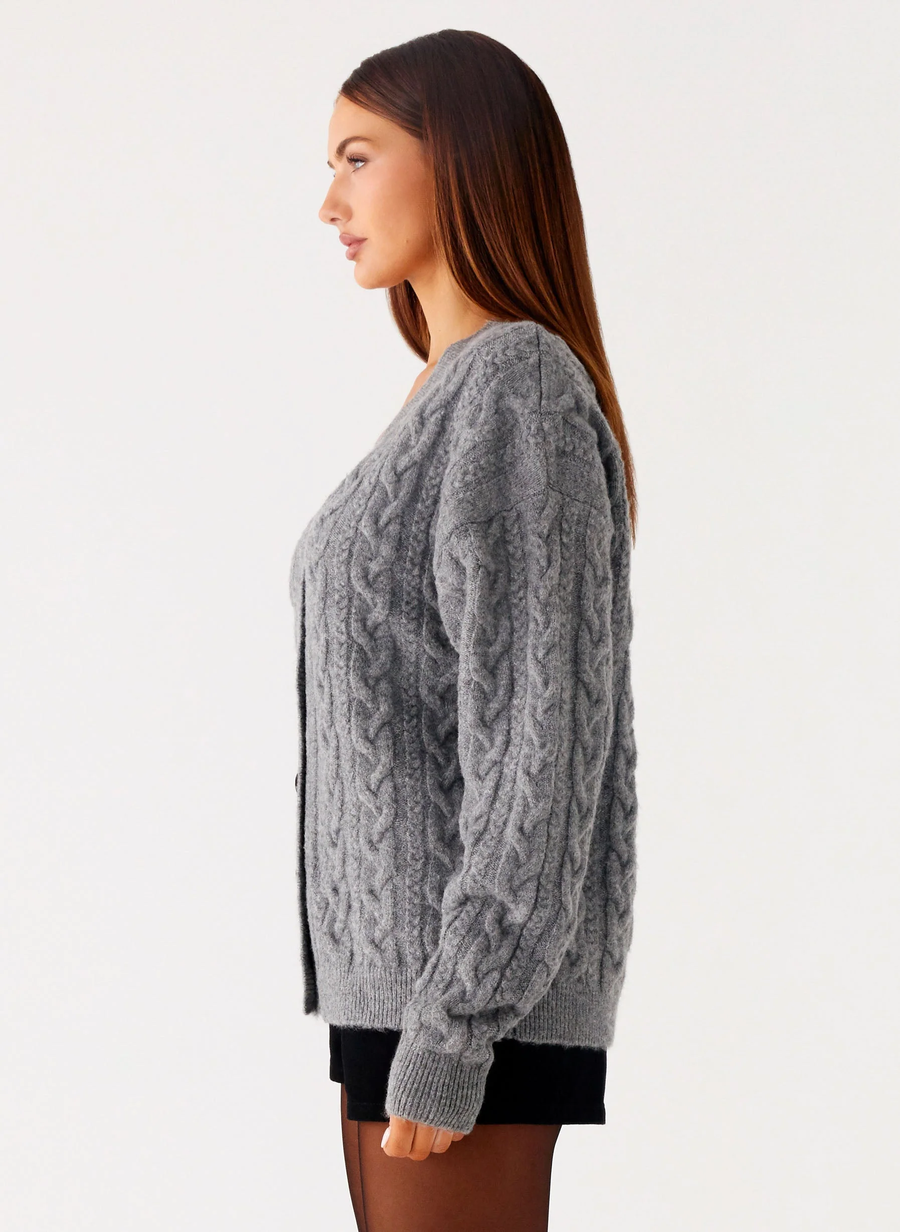 Frawley Cable Knit Cardigan - Grey - Image 3