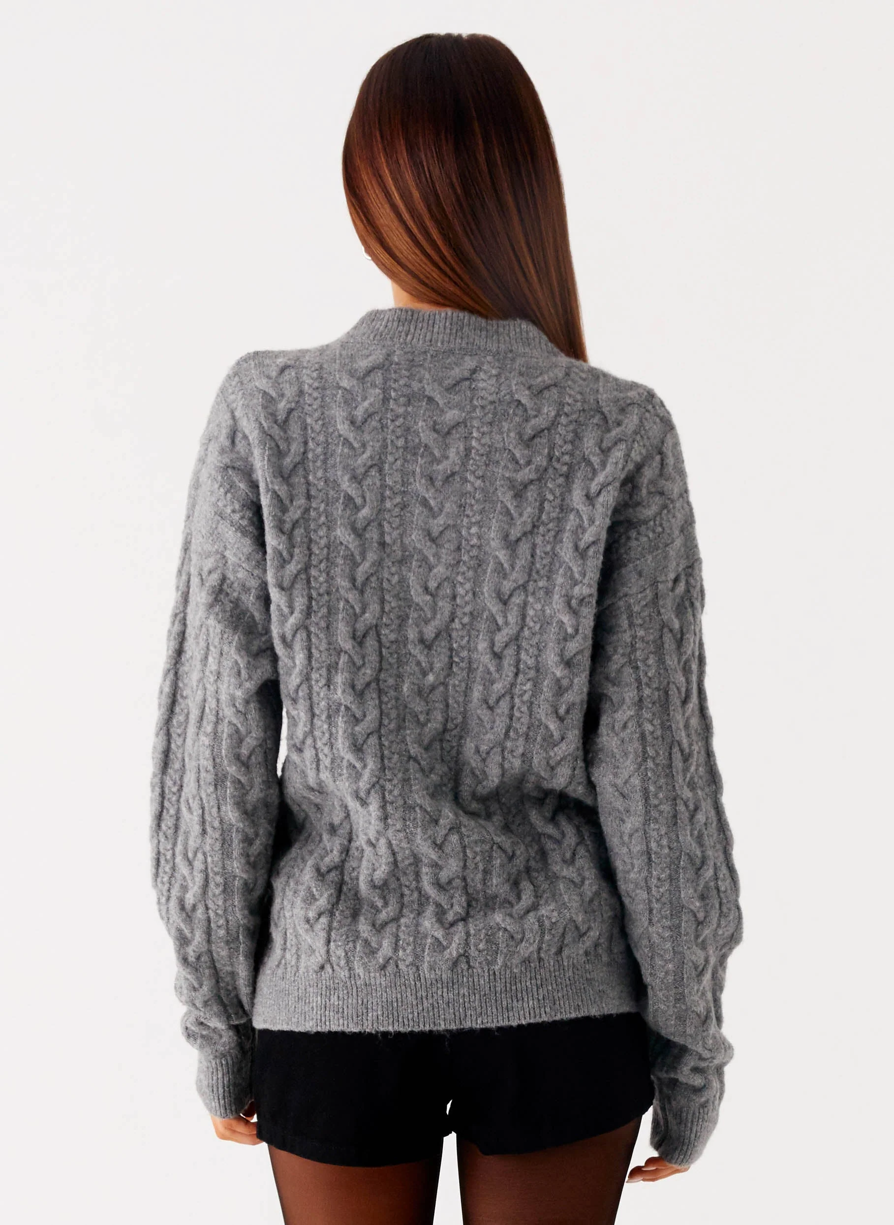 Frawley Cable Knit Cardigan - Grey - Image 4