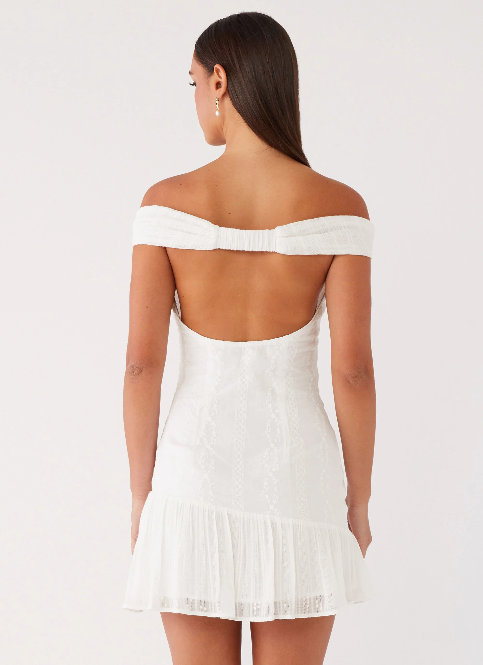Gabby Ruffle Hem Mini Dress - Ivory - Image 5