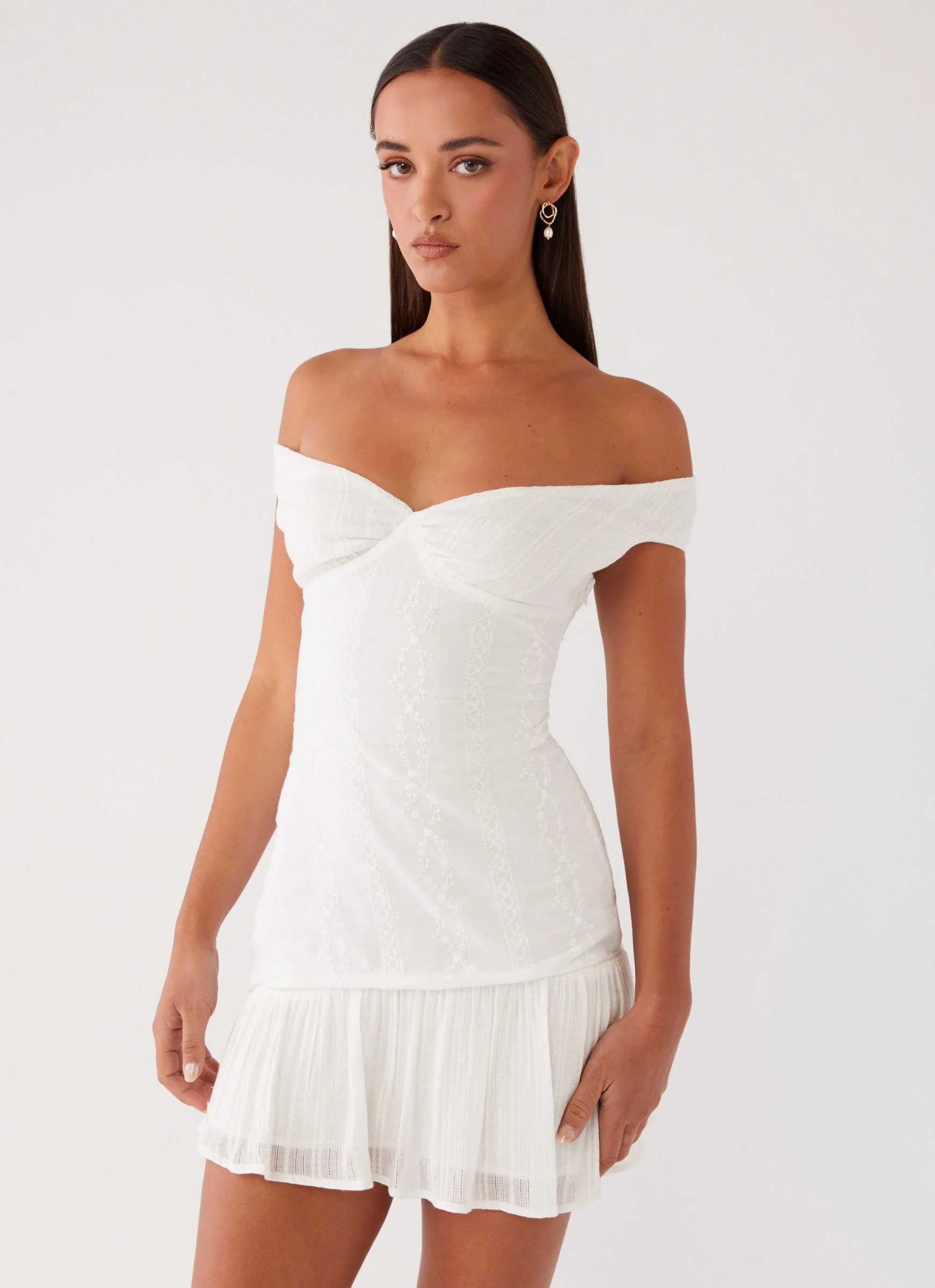 Gabby Ruffle Hem Mini Dress - Ivory - Image 6