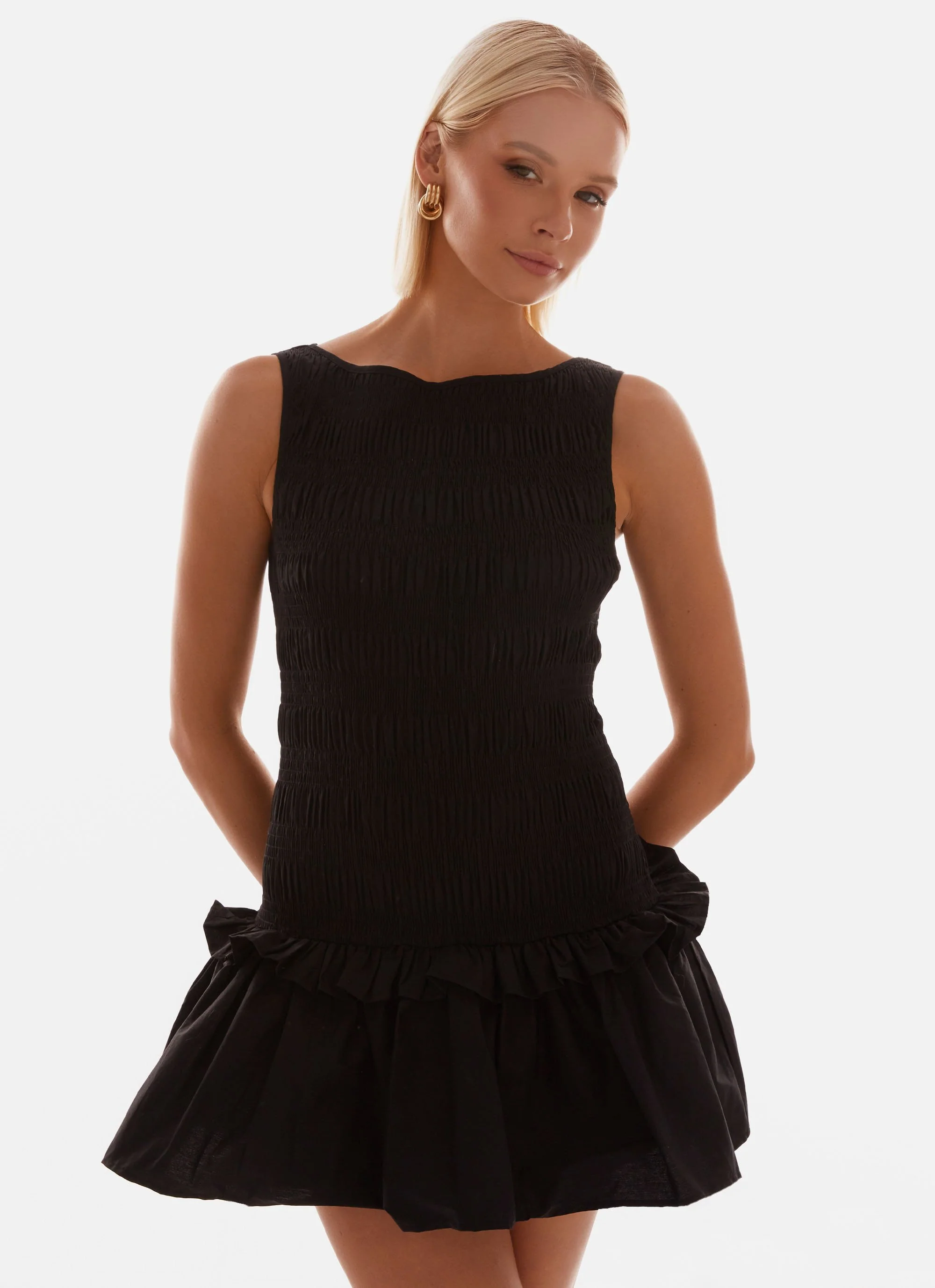 Garden Kisses Shirred Mini Dress - Black - Image 5