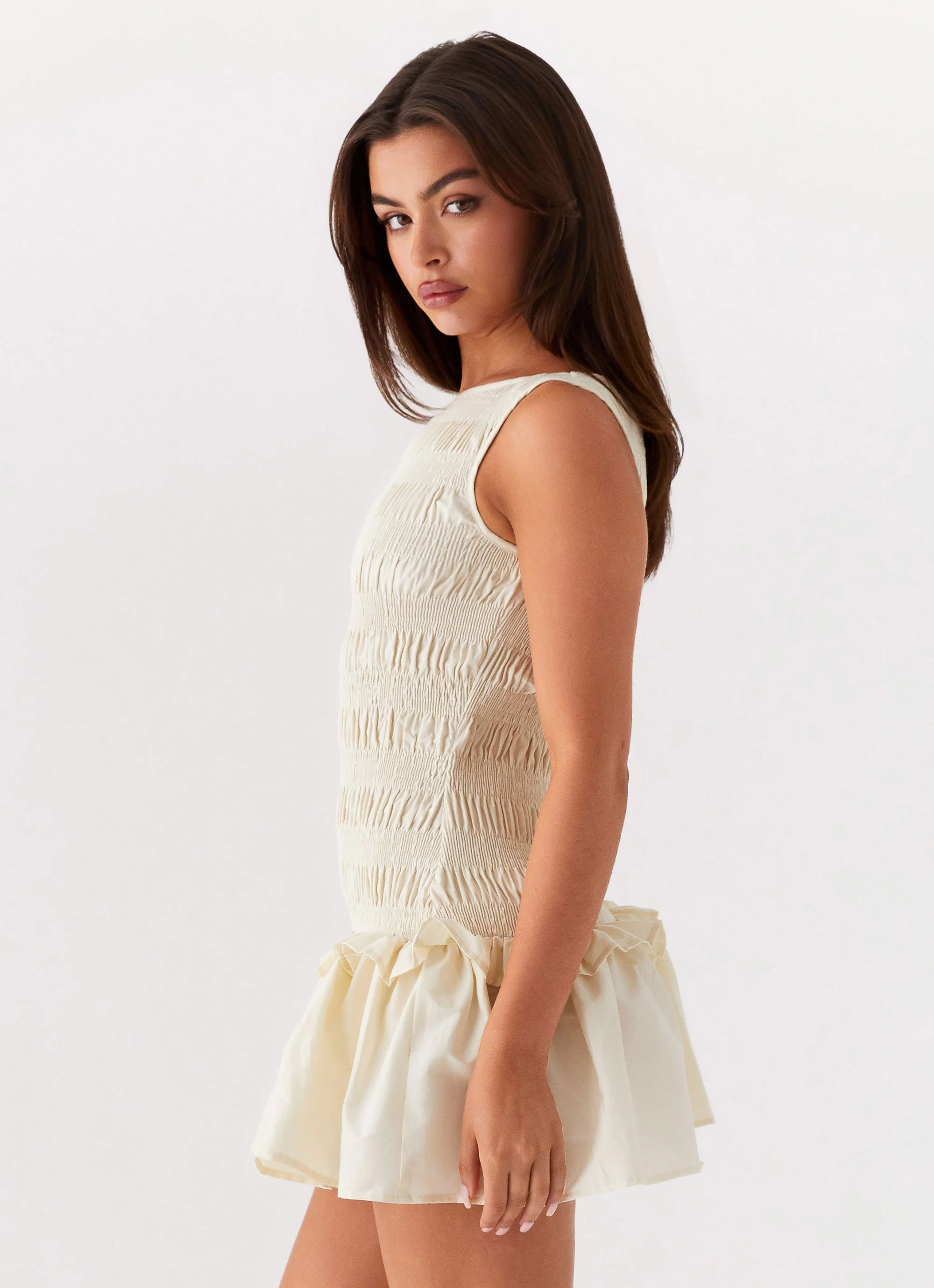 Garden Kisses Shirred Mini Dress - Ivory - Image 3