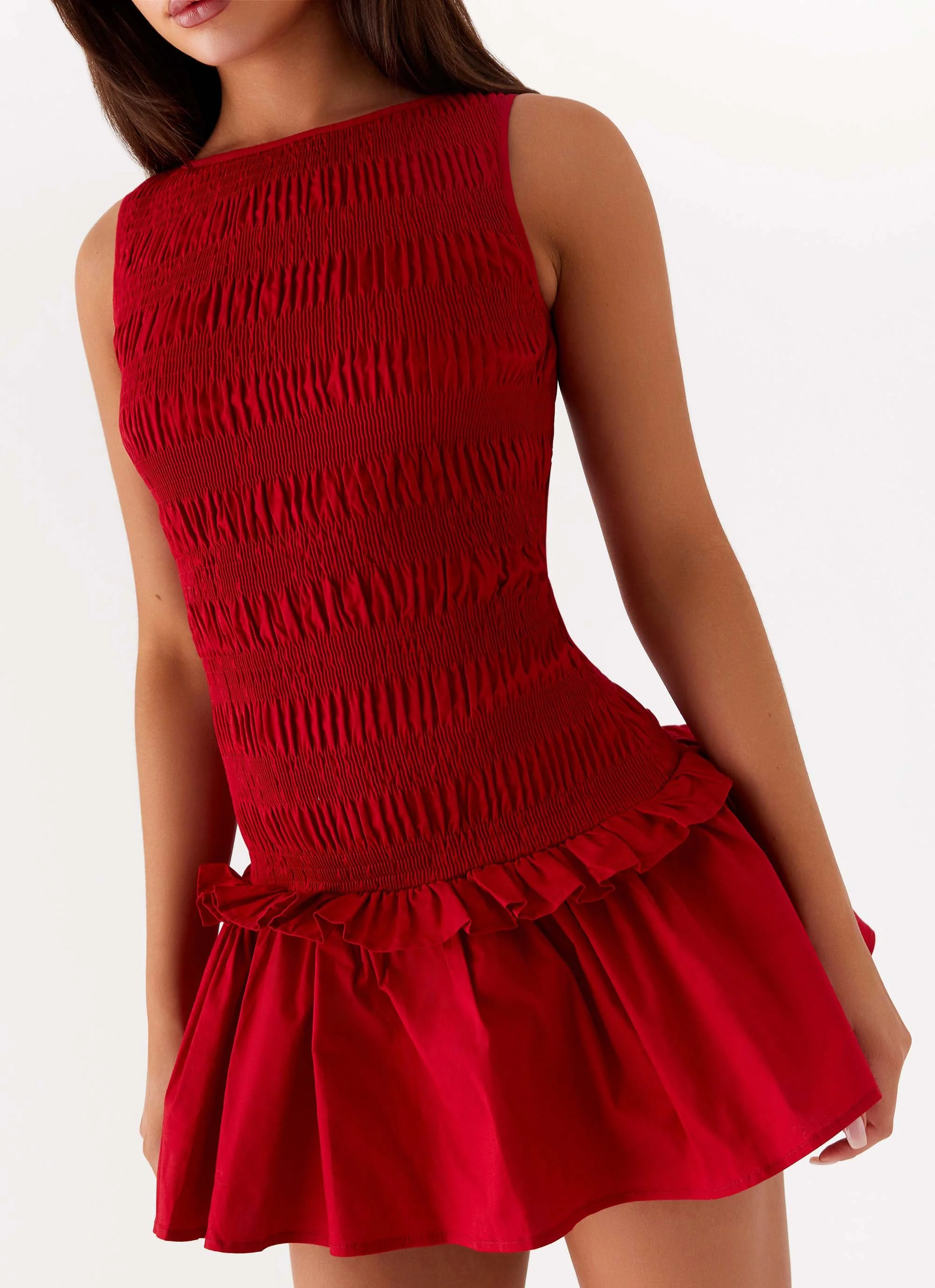 Garden Kisses Shirred Mini Dress - Red - Image 6