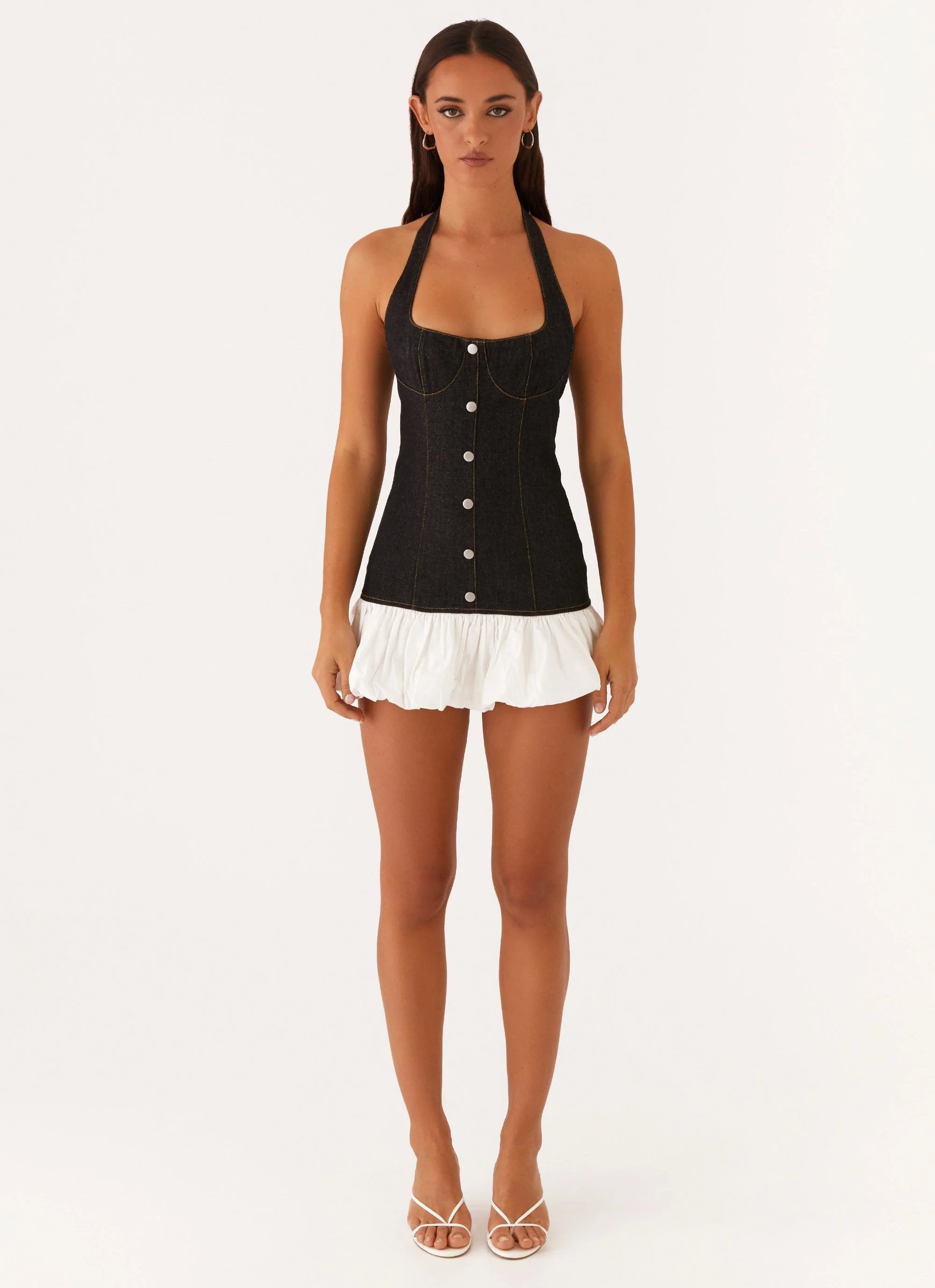 Georgina Denim Mini Dress - Black - Image 3